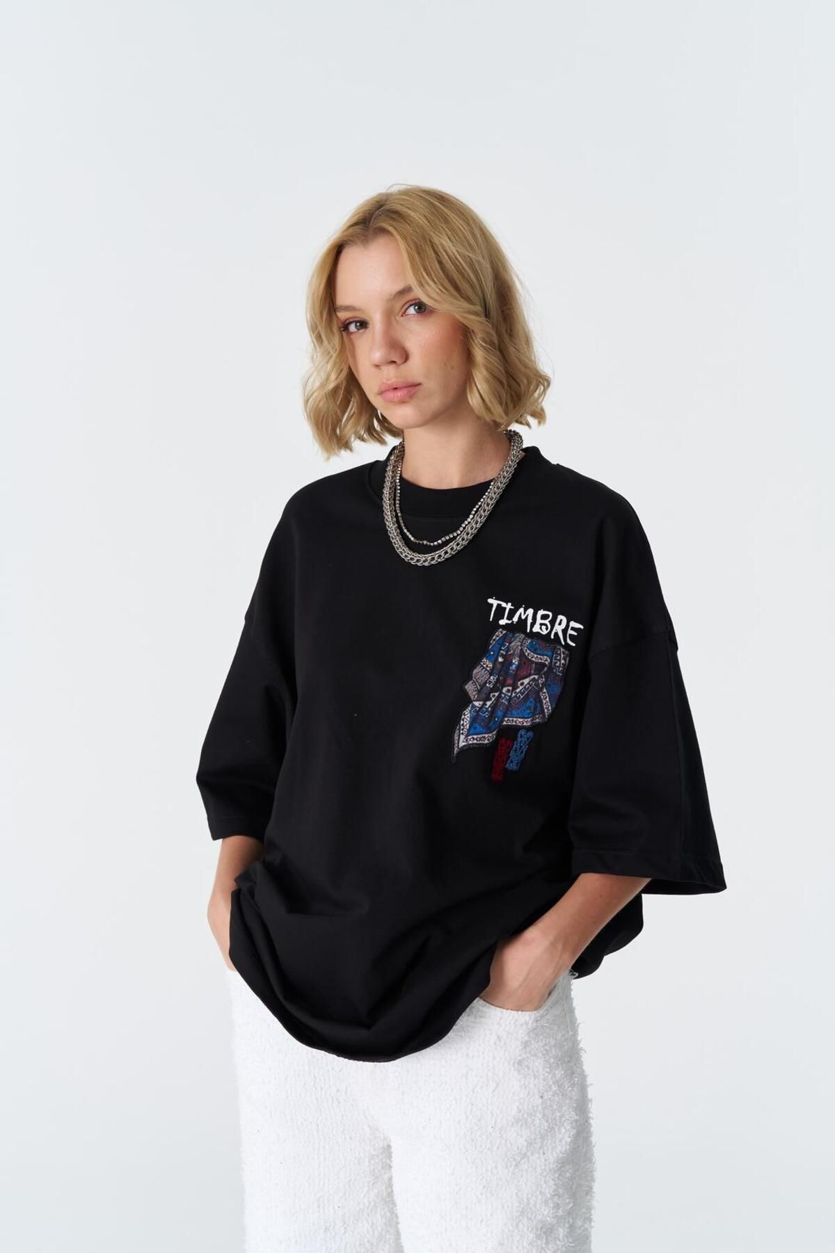 CANMODA Timbre Oversize %100 Pamuk T-Shirt - Siyah