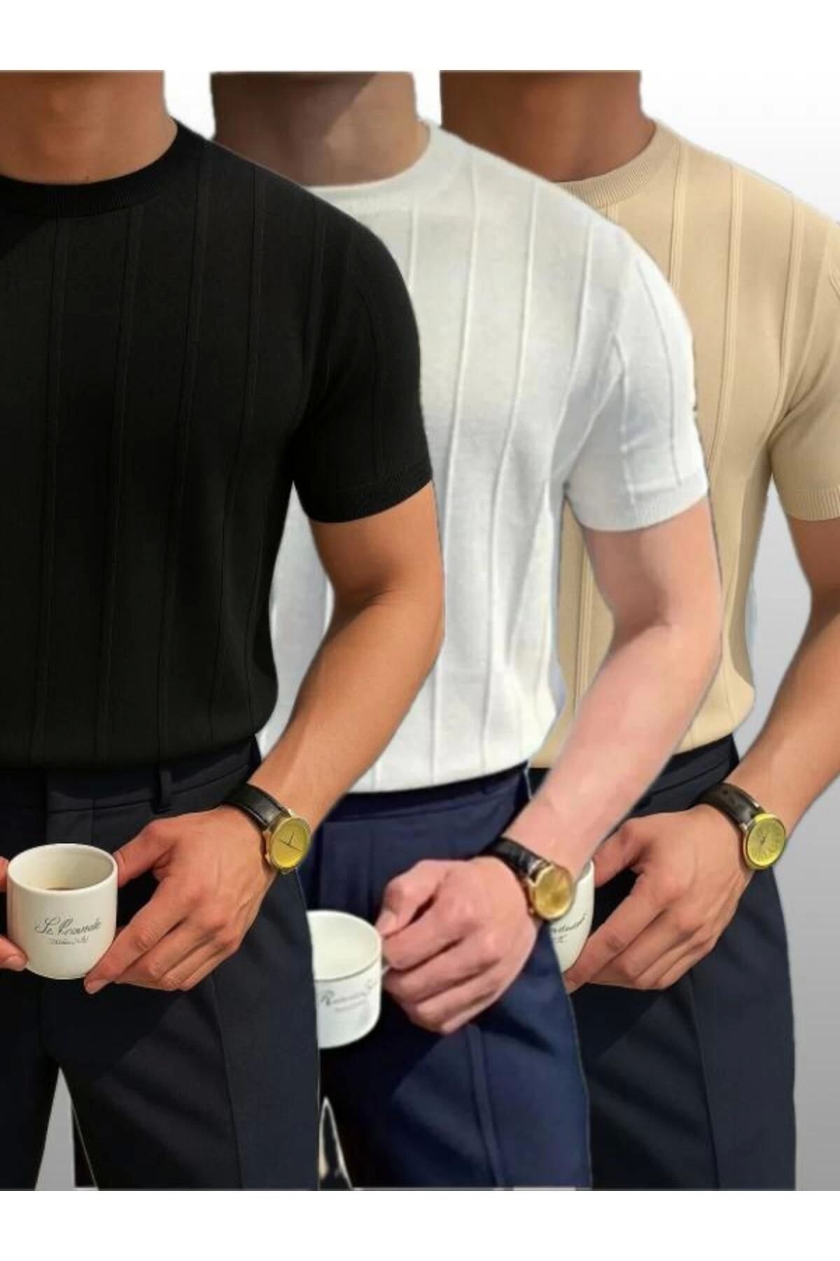 LC Waikiki 3'lü Avantajlı Paket Bisiklet Yaka Kısa Kollu Çizgili Erkek Yazlık T-Şört
