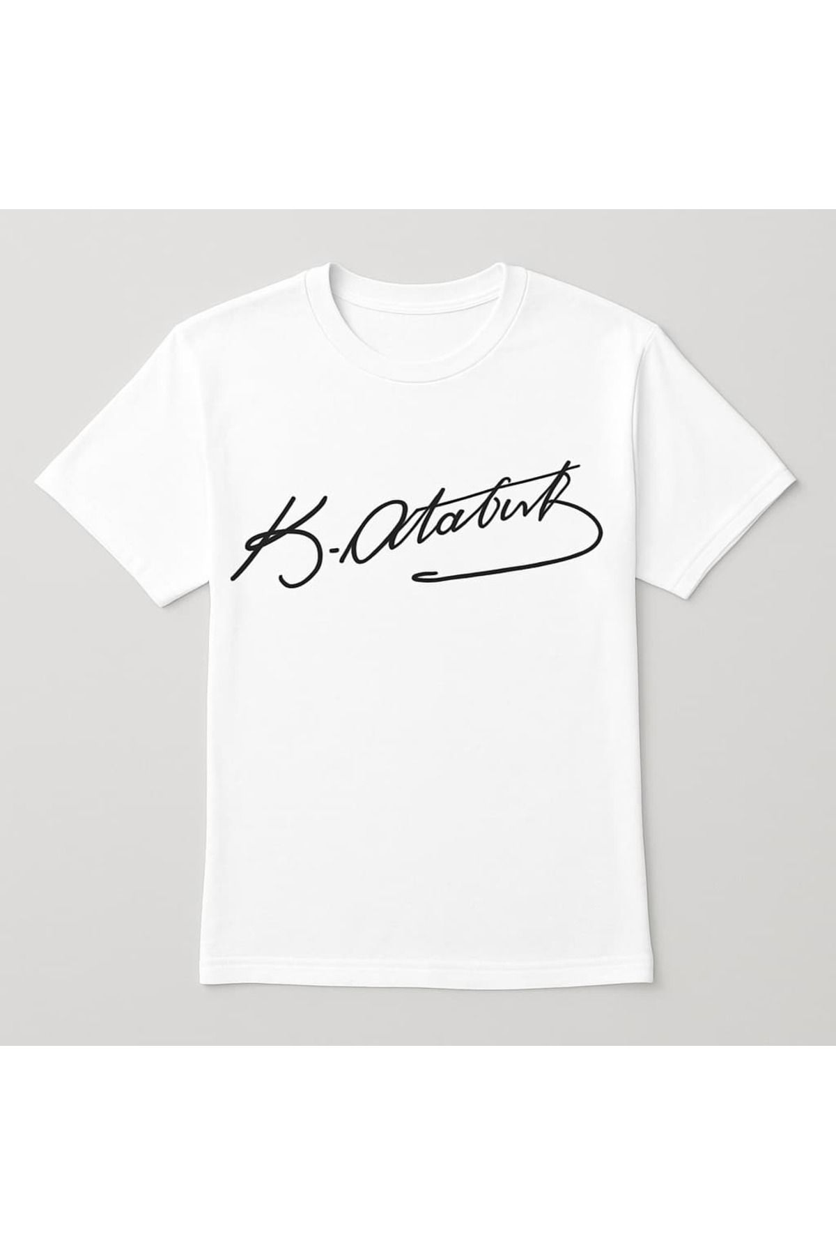 MAGORS Unisex Mustafa Kemal Atatürk İmzalı Pamuklu Geniş Kesim Bisiklet Yaka T-shirt