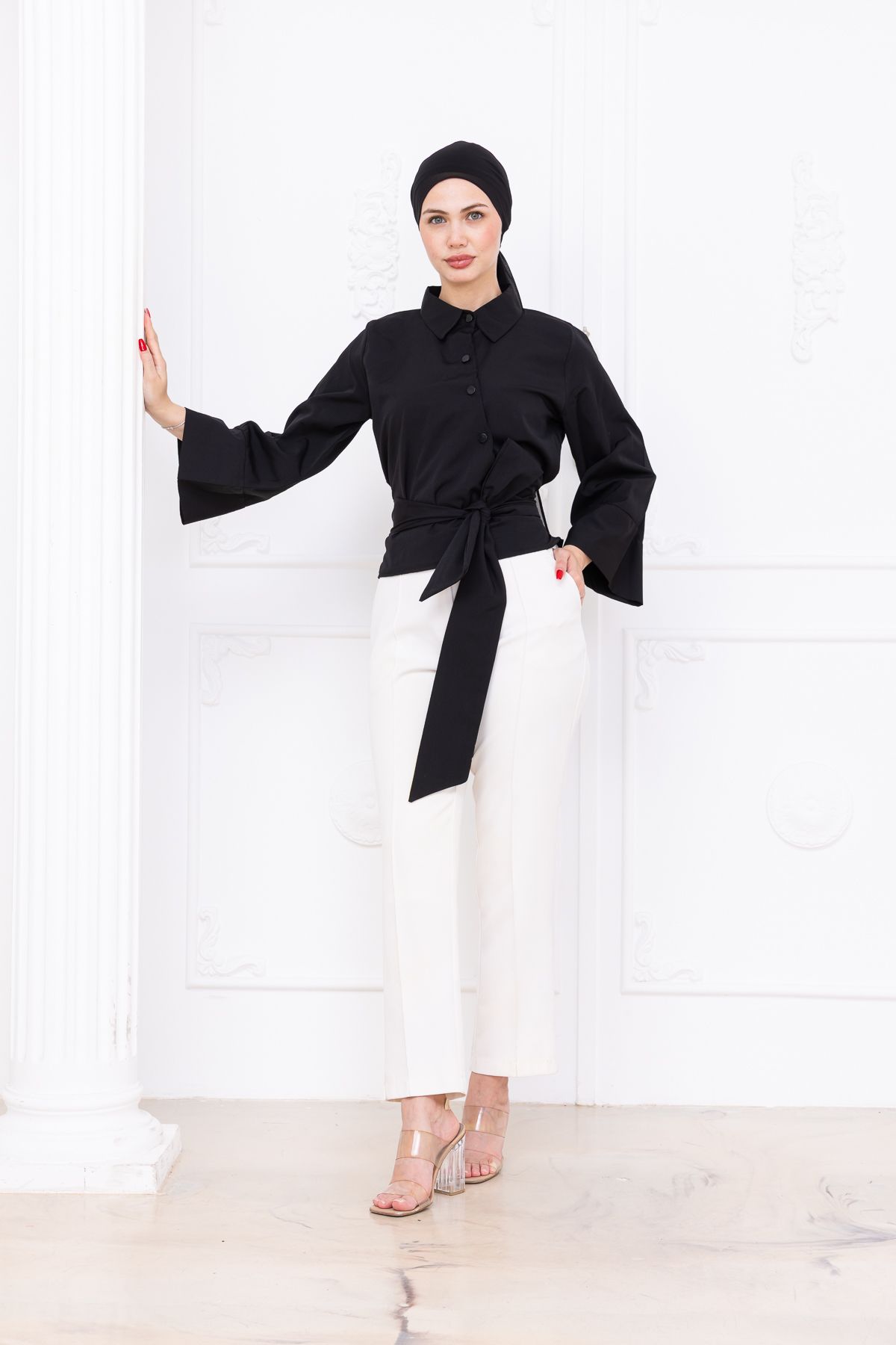 SiSorti Moda Kuşaklı Tesettür Gömlek Bluz