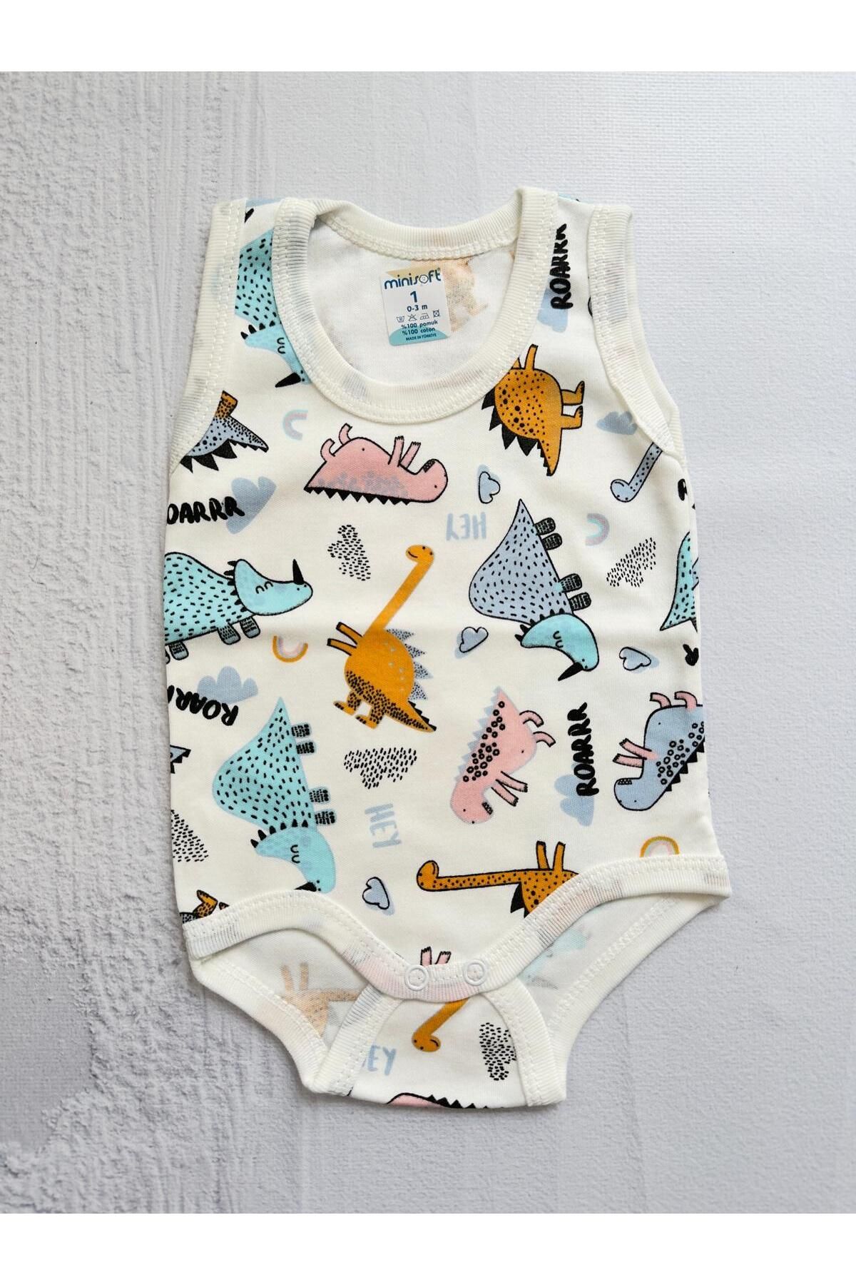 Minim Dinazor Baskılı İnterlok Zıbın, Unisex %100 Pamuk