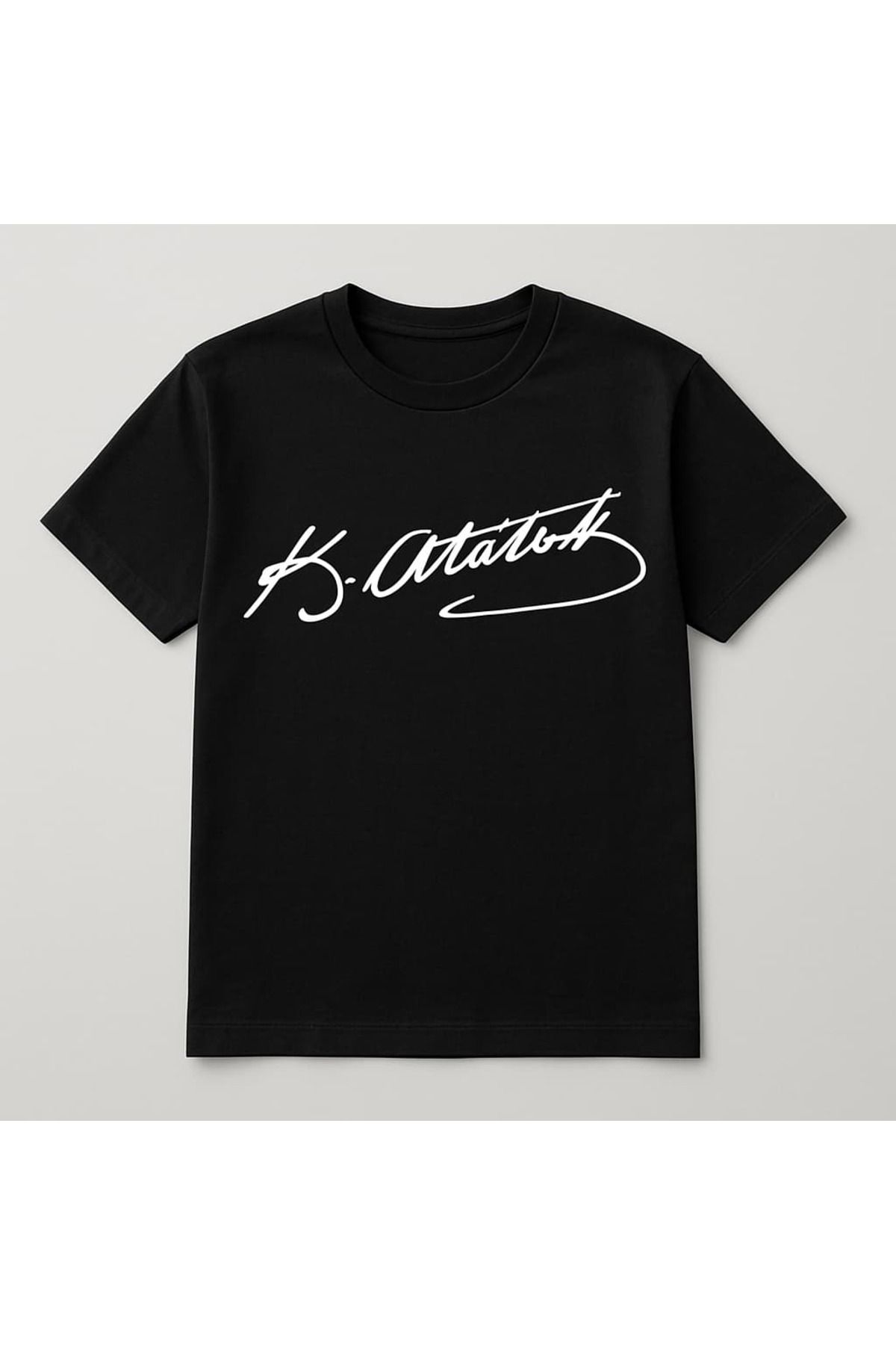 MAGORS Unisex Mustafa Kemal Atatürk İmzalı Pamuklu Geniş Kesim Bisiklet Yaka T-shirt