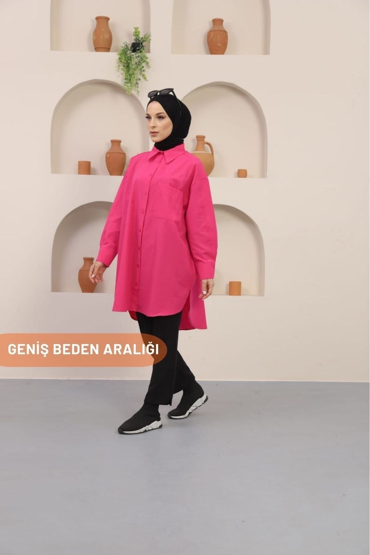 Lunisera Kadın Fuşya Büyük Beden Gömlek