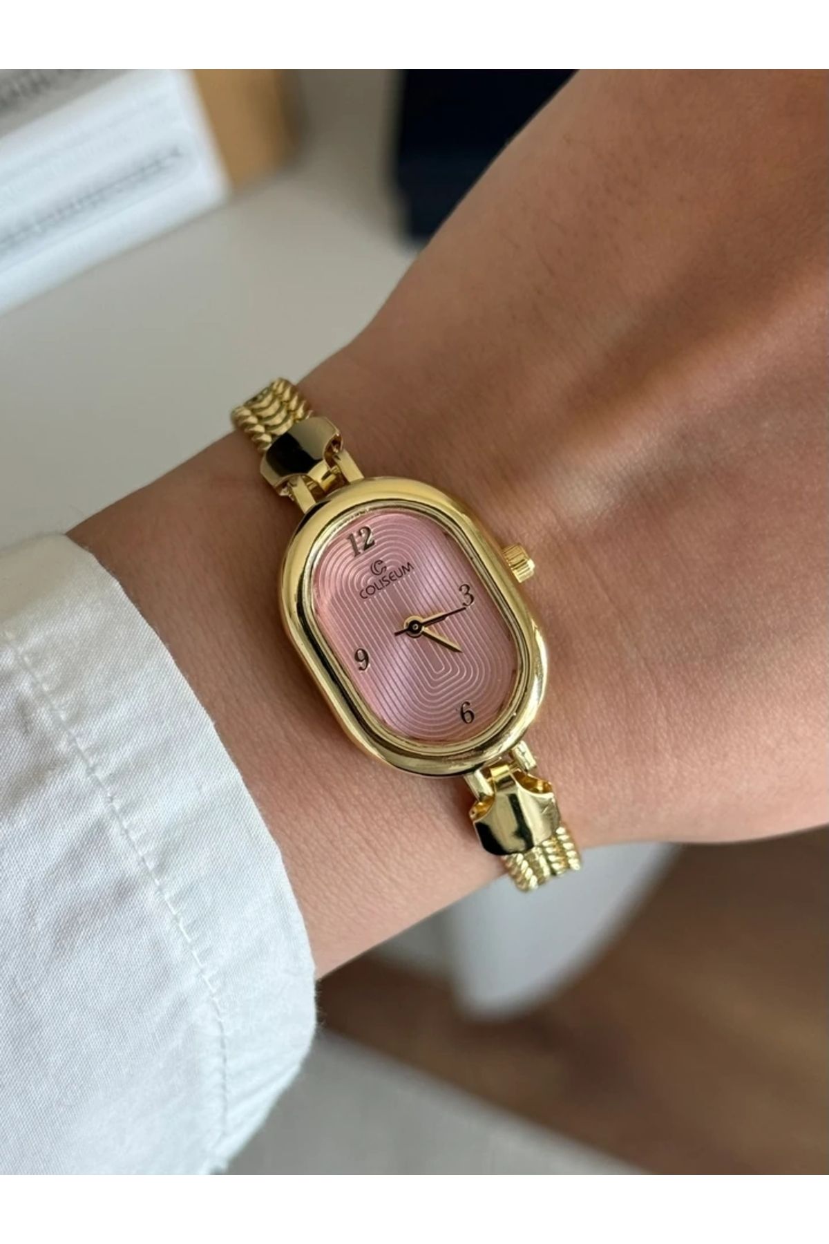 RoseandRoses Nostel Örgü Zincir Kordon Minimal Kadın Kol Saati Gold (Pembe Kadran)