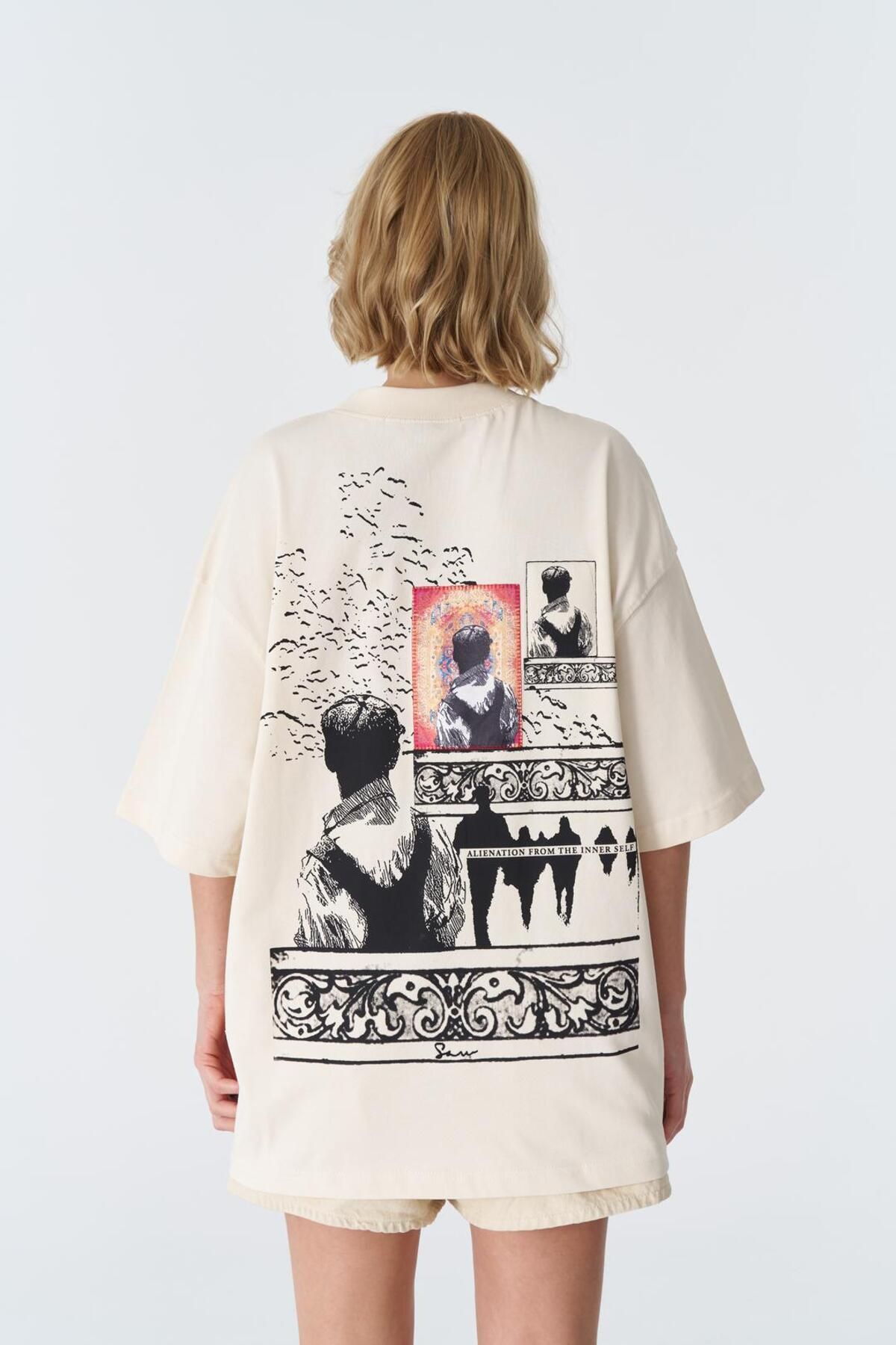 CANMODA Alienation Oversize Tişört – %100 Pamuk -Taş