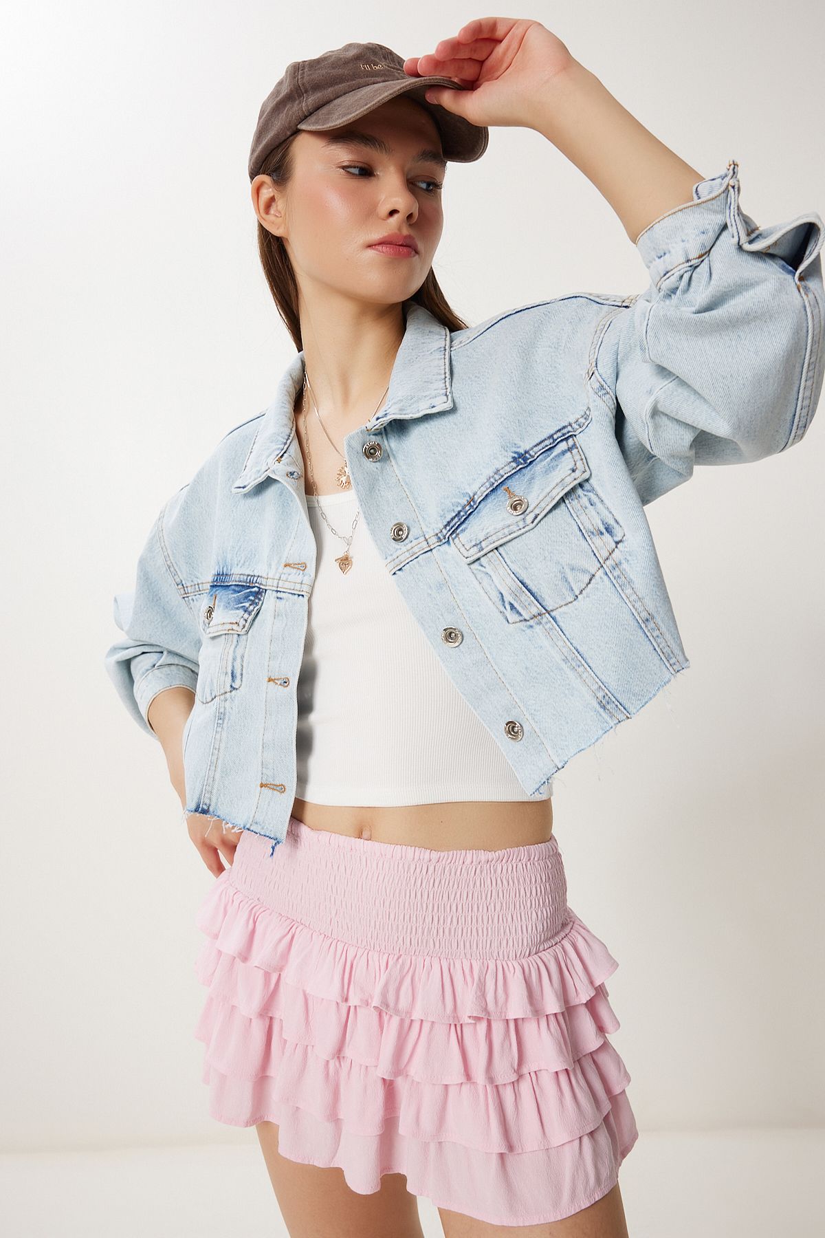 Lovelyİstanbul Cepli Denim Ceket AÇIK MAVİ LDF0002