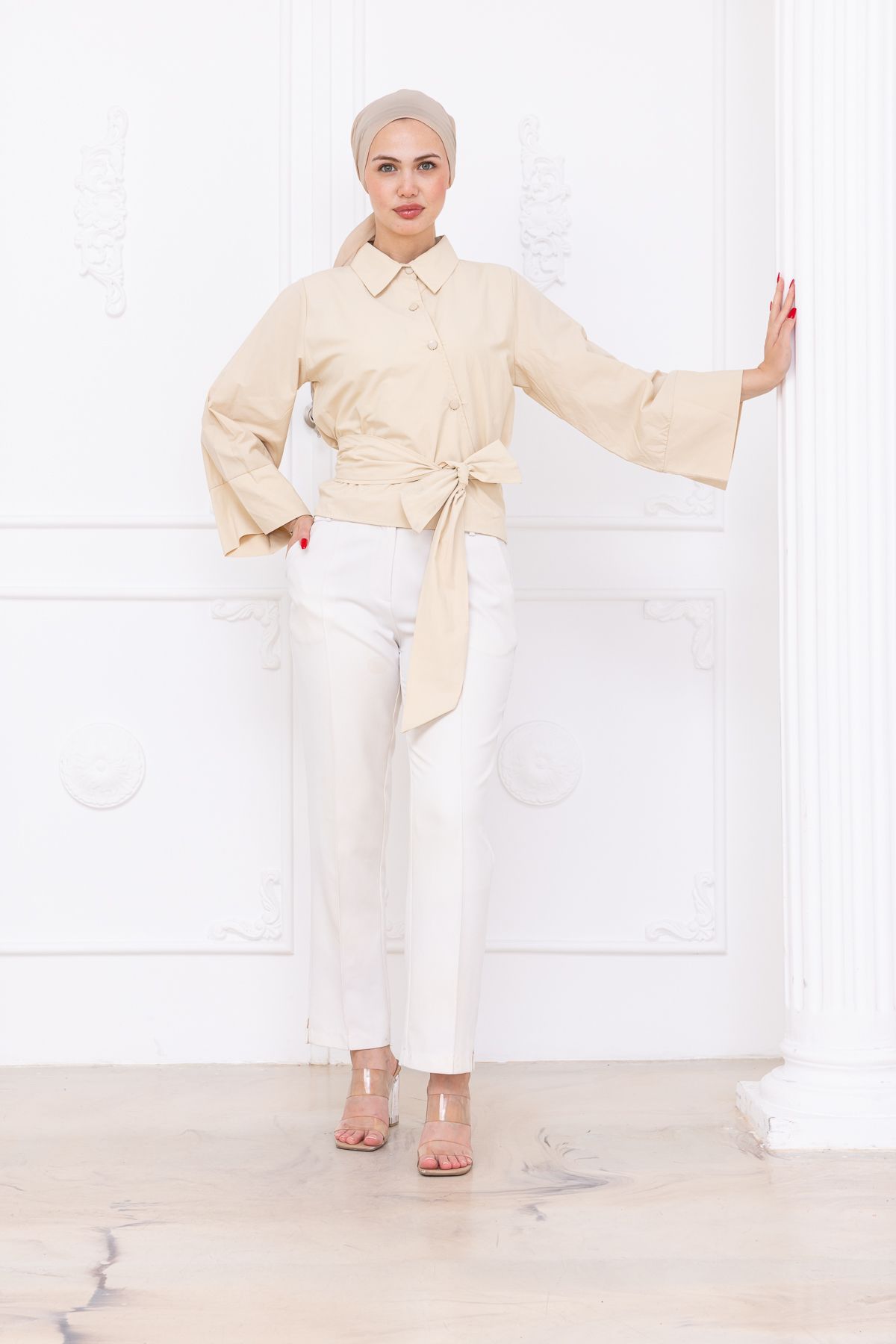 SiSorti Moda Kuşaklı Tesettür Gömlek Bluz