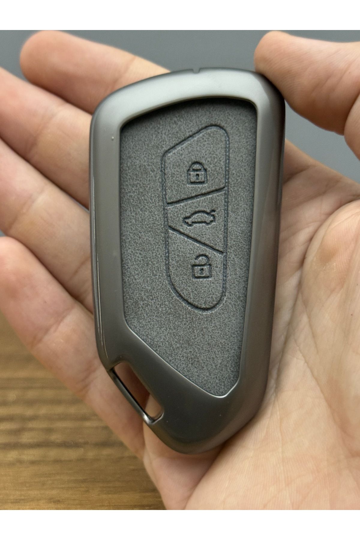 Mavi Keys Volkswagen Golf 8 Smart Uyumlu 3 Düğmeli Deri Metal Anahtar Kumanda Koruma Kılıfı Gri Renk