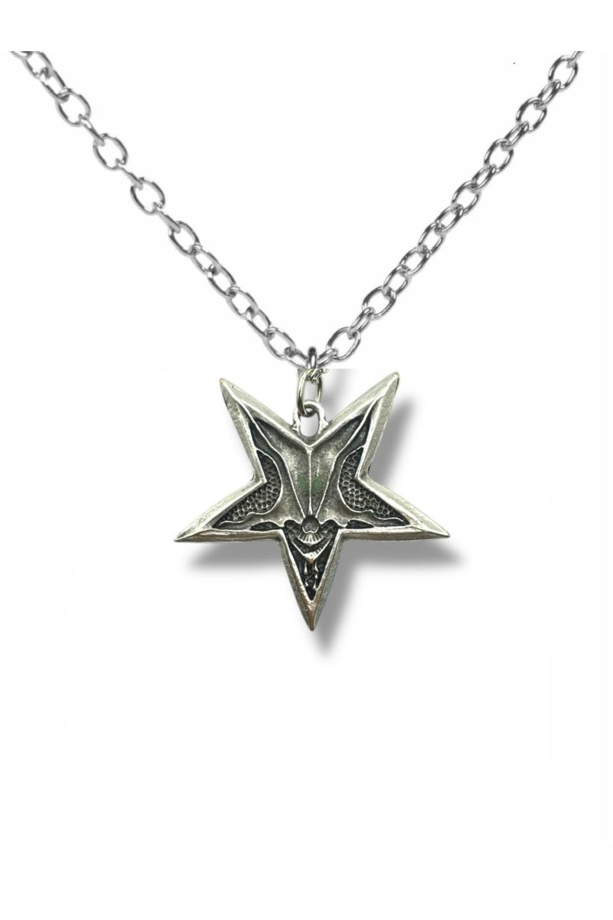 Herşey Nota Pentagram Şeytan Figürlü Unisex Metal Kolye – 60 cm Zincir, Gotik Tasarım