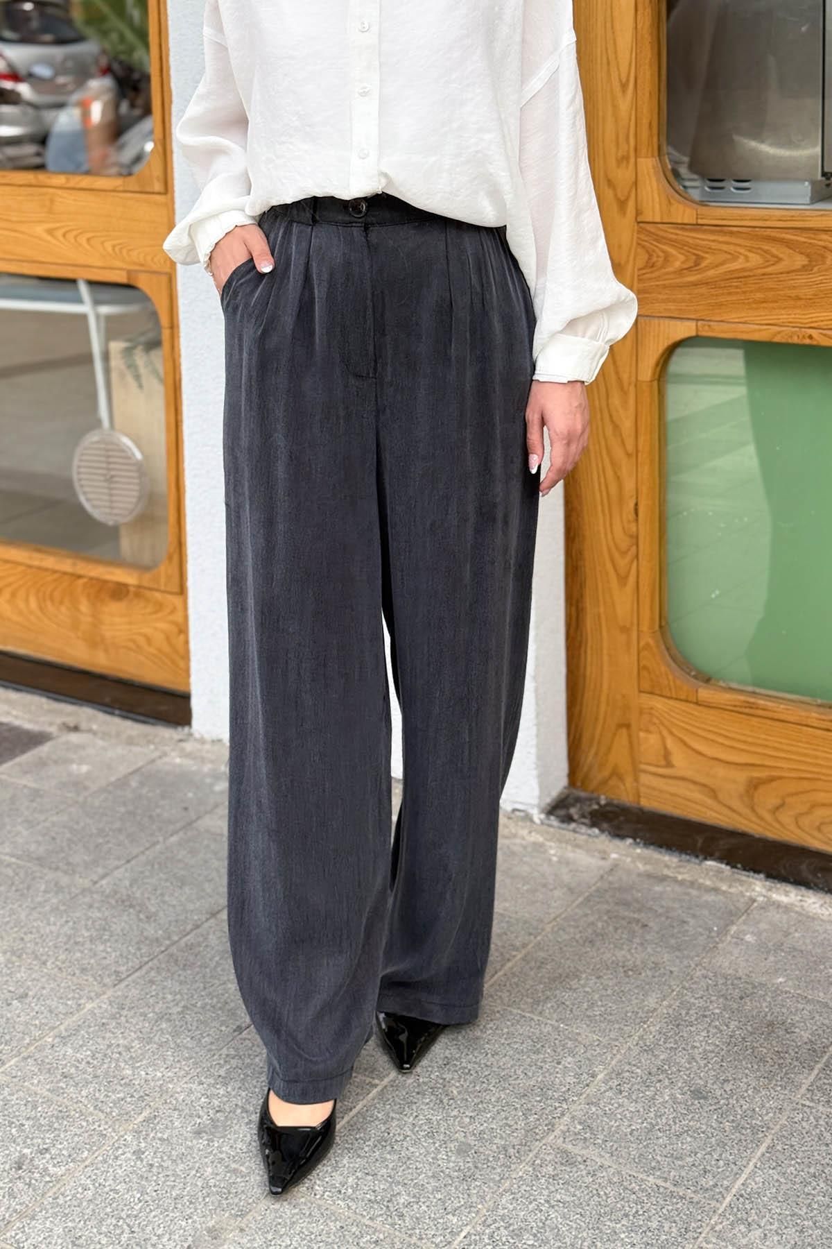 MERVE KAYKISIZ İpek Bol Pantalon Füme