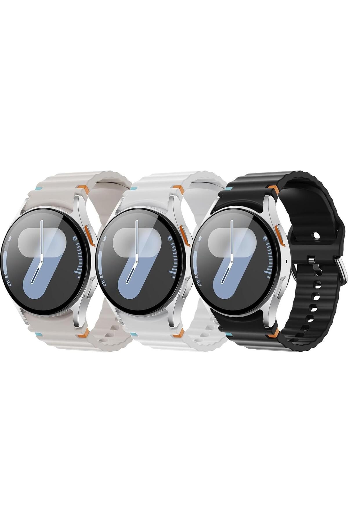 Novatis Samsung Galaxy Watch 4/5/6/7/FE/40/40/44 Classic 42/43/46/47mm Kordon 3'Lü Set Spor Silikon Flexible