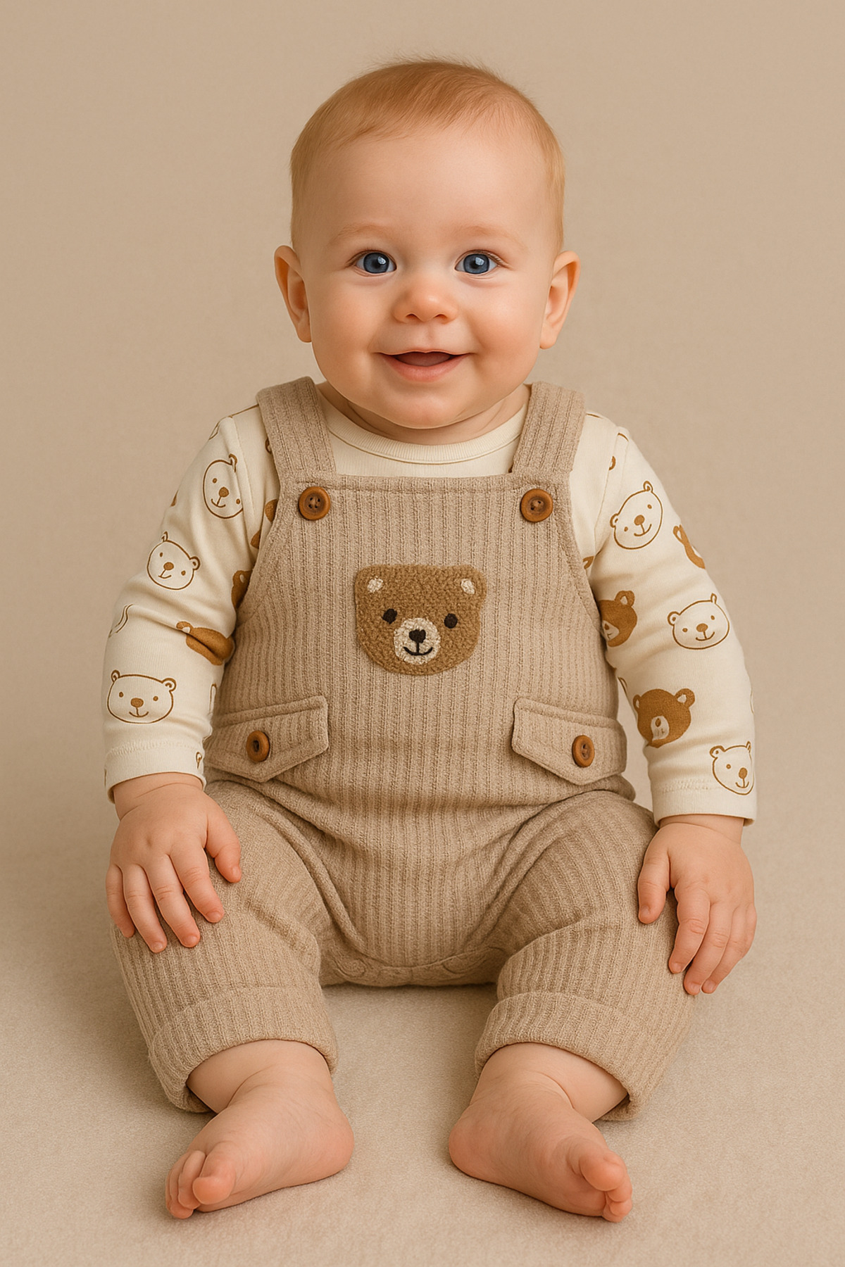 NAFİTTO Ayı Nakışlı Erkek Bebek Tulum 3’lü Tulum Seti – Zıbın, Tulum Ve Çorap | 3-6-9 Ay Bebek Kıyafeti fotoğrafı 3 (önizleme)