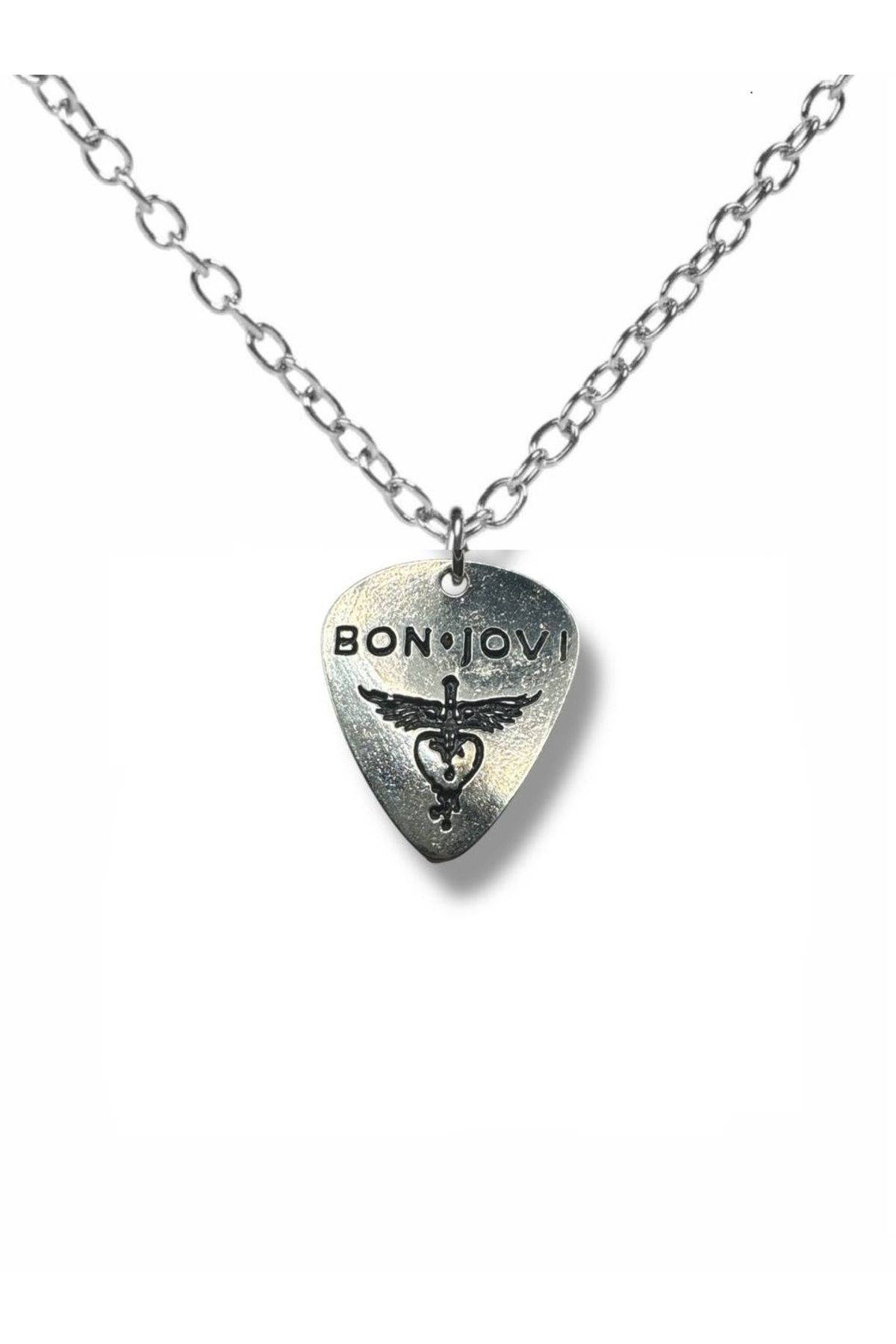 Herşey Nota Bon Jovi Rock Grubu Pena Şeklinde Çift Taraflı Rock İşaretli Metal Zincirli Unisex Kolye