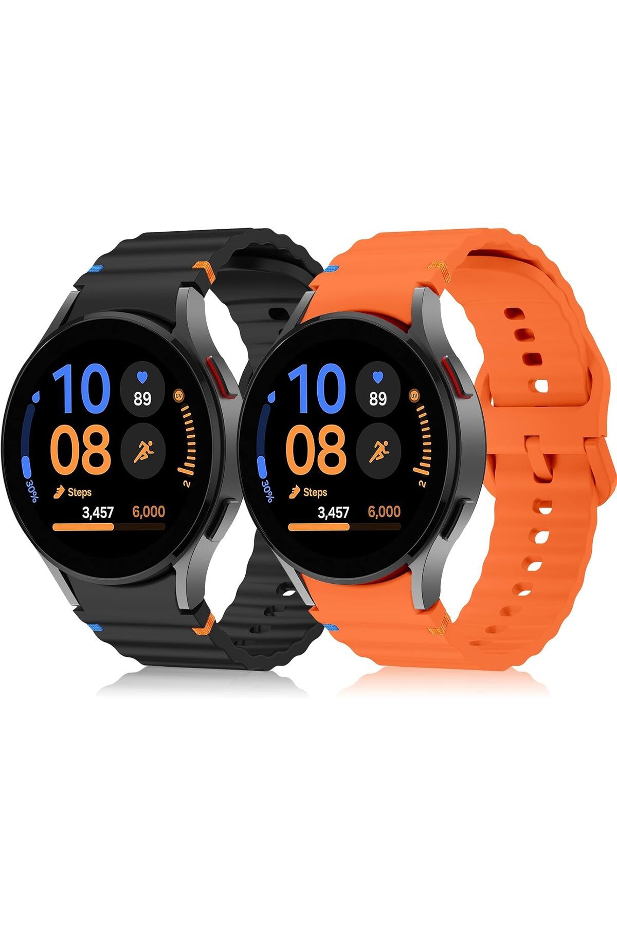 Novatis Samsung Galaxy Watch 4/5/6/7/FE/40/40/44 Classic 42/43/46/47mm Kordon 2'Li Set Spor Silikon Flexible