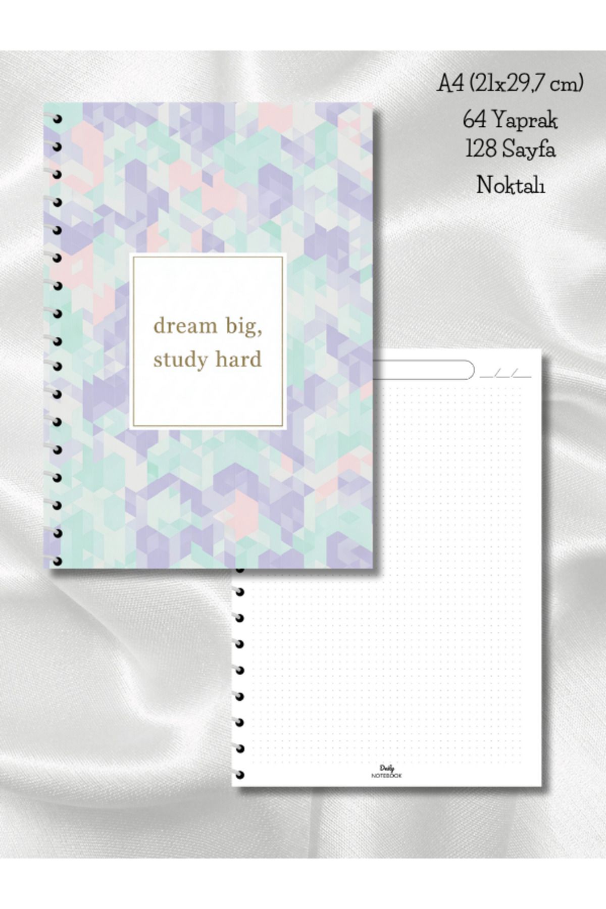 daily notebook Pastel Noktalı Okul Defteri,64 Yaprak Spiralli A4 Büyük Boy (21x29,7 cm) Boyutunda