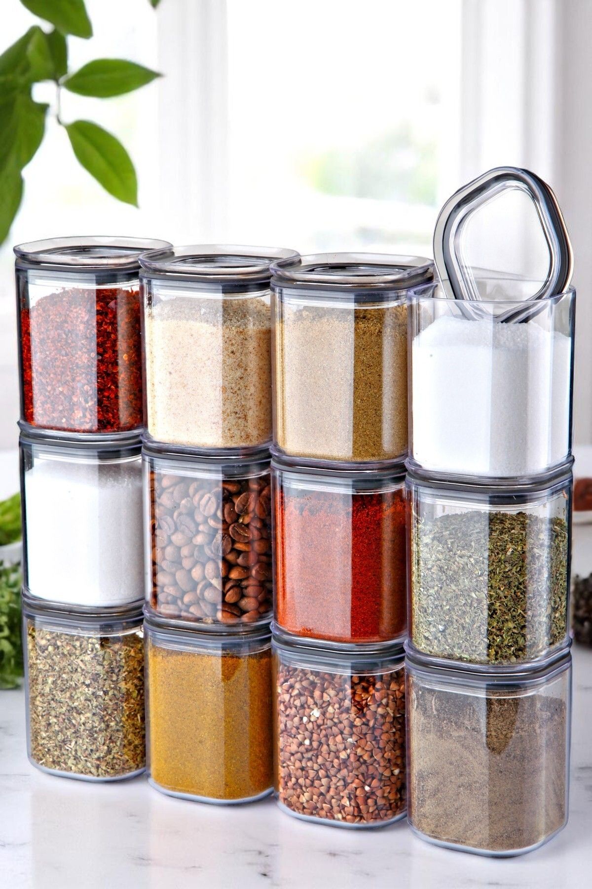 NY HOME Stantlı, Etiketli 12'li Kare Baharat Saklama Kabı Şeffaf 180 ml