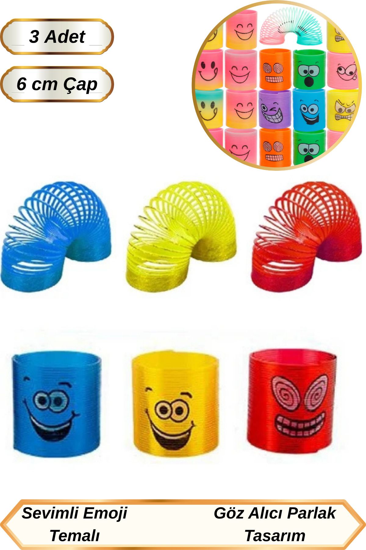 Hane Dostu 3 Adet Orta Boy Göz Alıcı Parlak Tasarım | Sevimli Emojili Stres Yayı