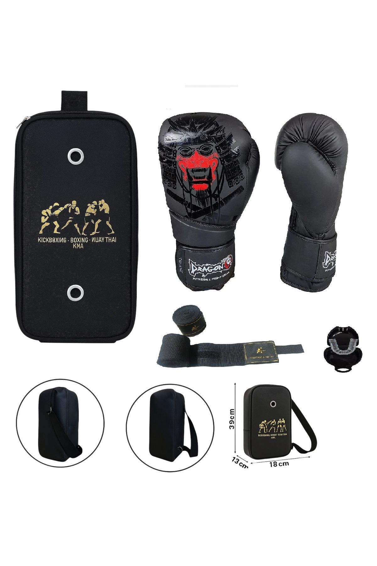 Dragondo Yakuza Boks Eldiveni Kick Boks Muay Thai Eldiveni 3'lü Set ve Eldiven Taşıma Çantalı