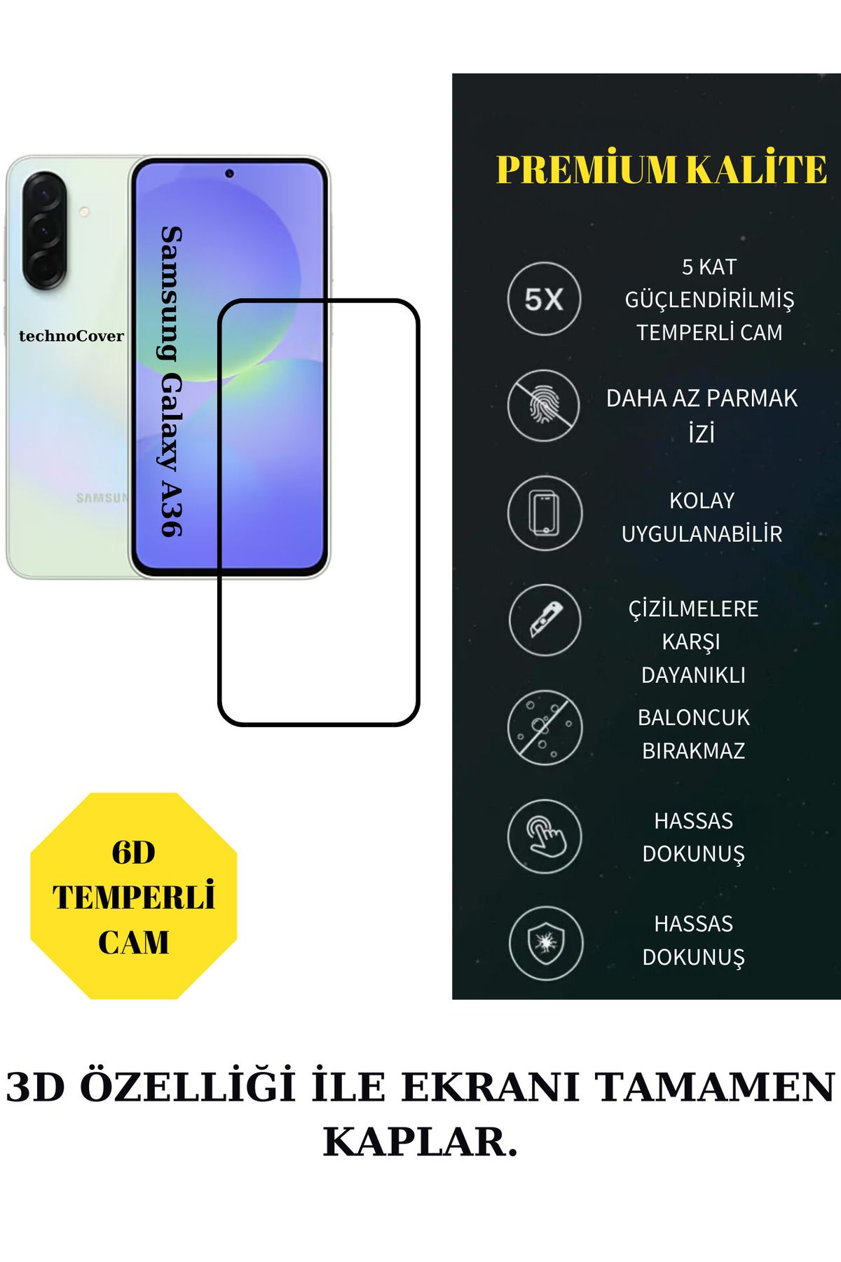 BCASE Samsung A36 Ekran Koruyucu 6D Tam Kaplayan Lüx Kırılmaz Cam