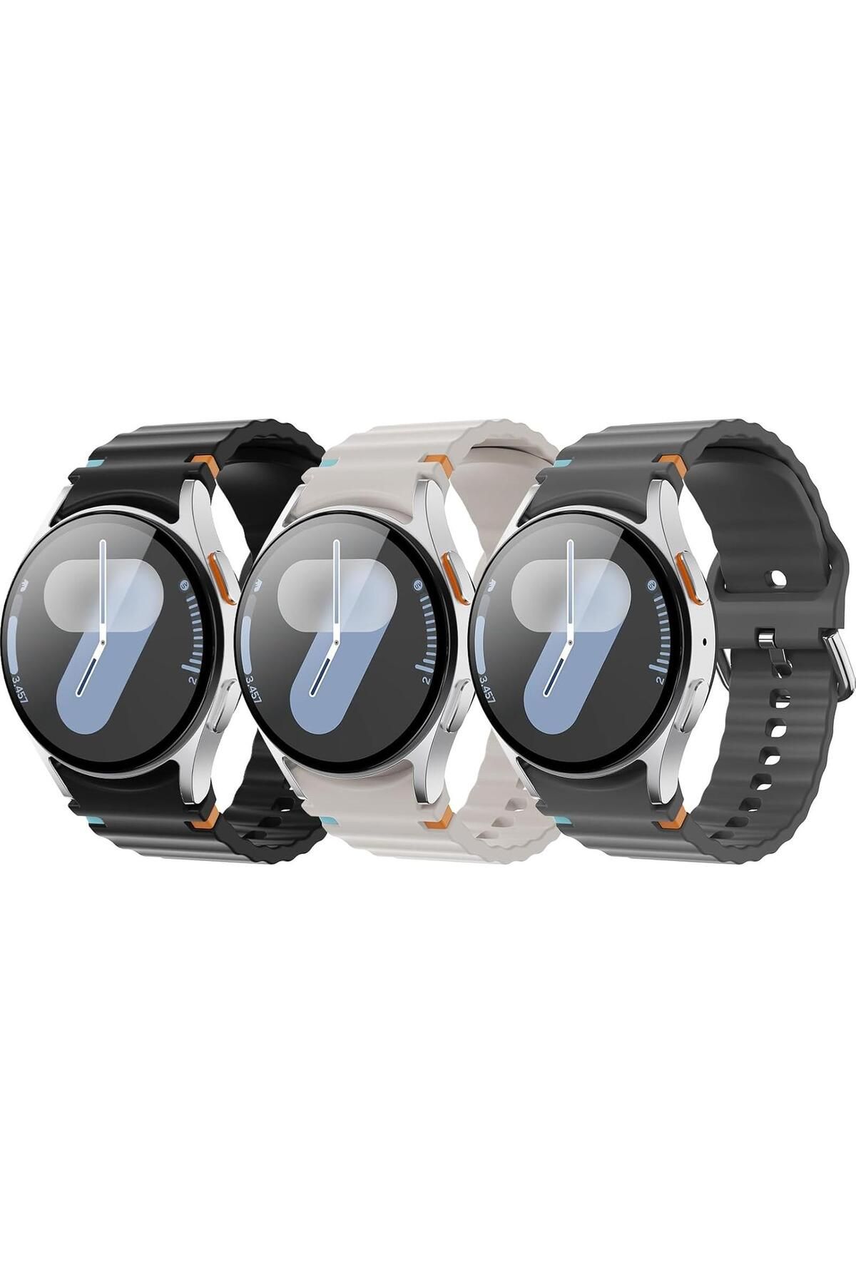 Novatis Samsung Galaxy Watch 4/5/6/7/FE/40/40/44 Classic 42/43/46/47mm Kordon 3'Lü Set Spor Silikon Flexible