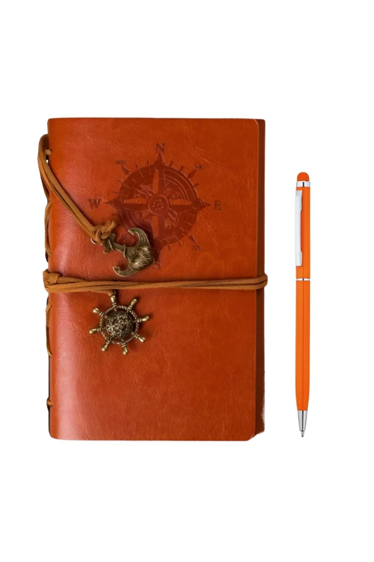Wolawood Deri Kapaklı Vintage Defter Vip Kalem Hediyeli Kraft Sayfa Günlük Not Ajanda Anı Hatıra Defteri