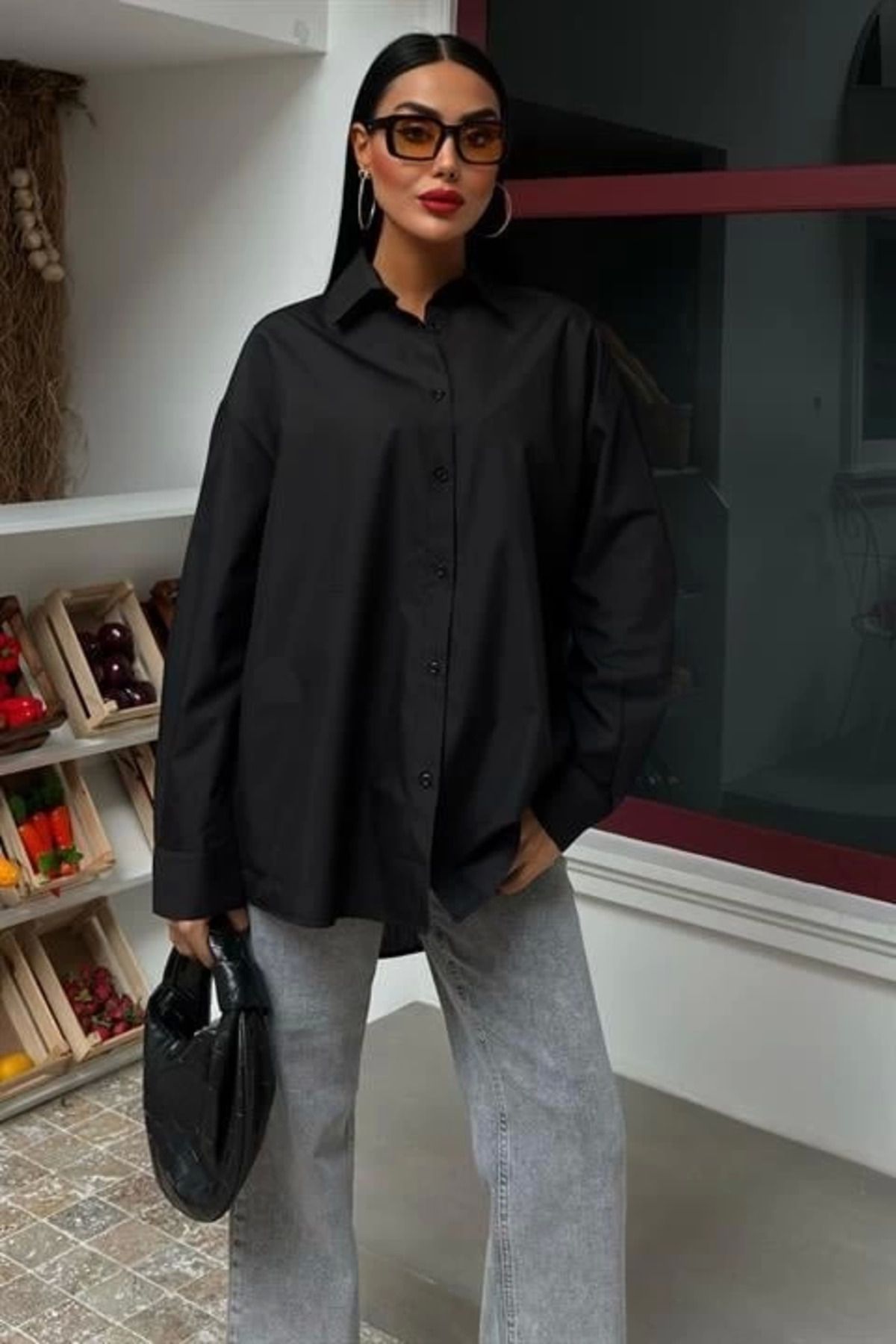Omarı Klasik Oversize Poplin Gömlek 3421