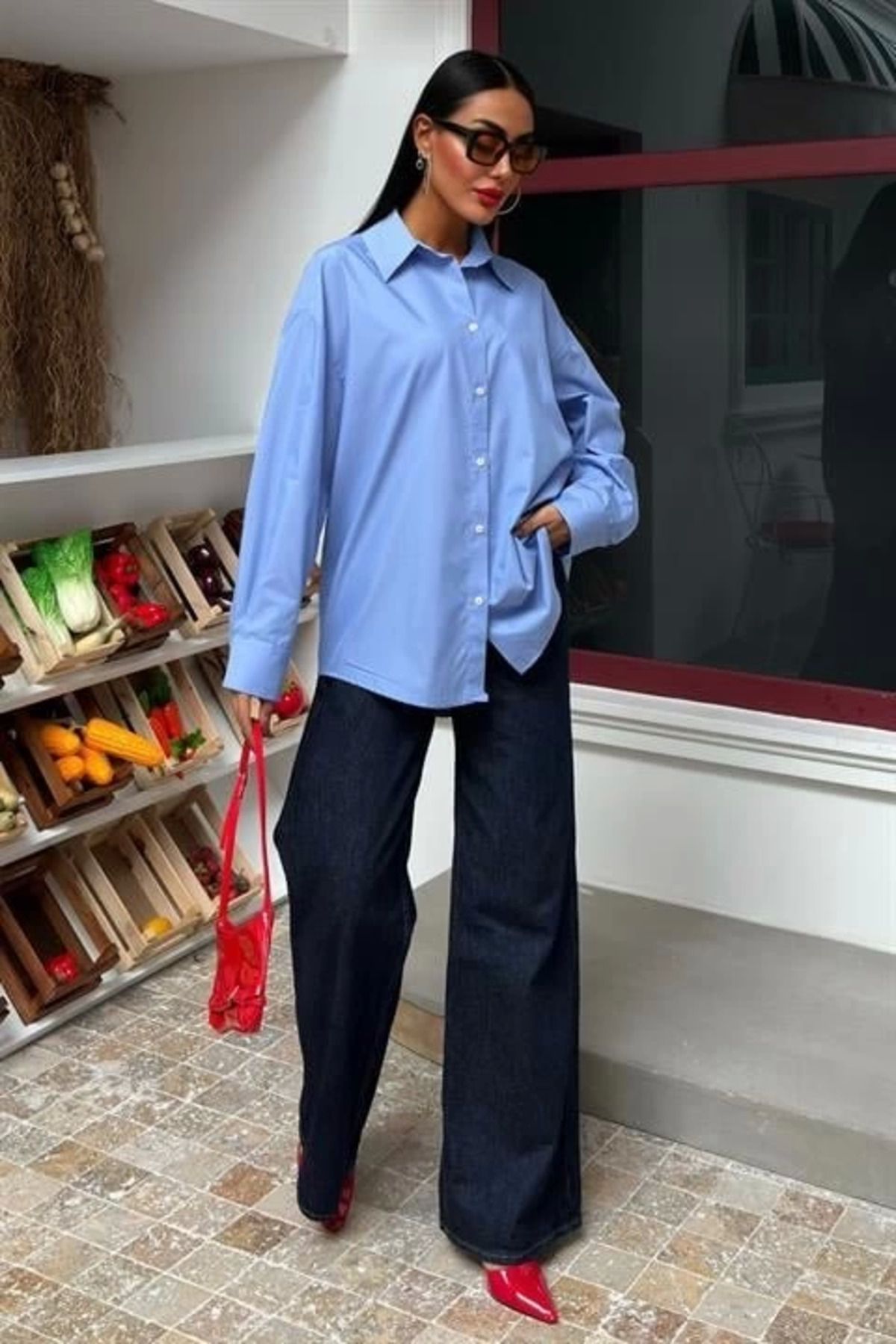 Omarı Klasik Oversize Poplin Gömlek 3421