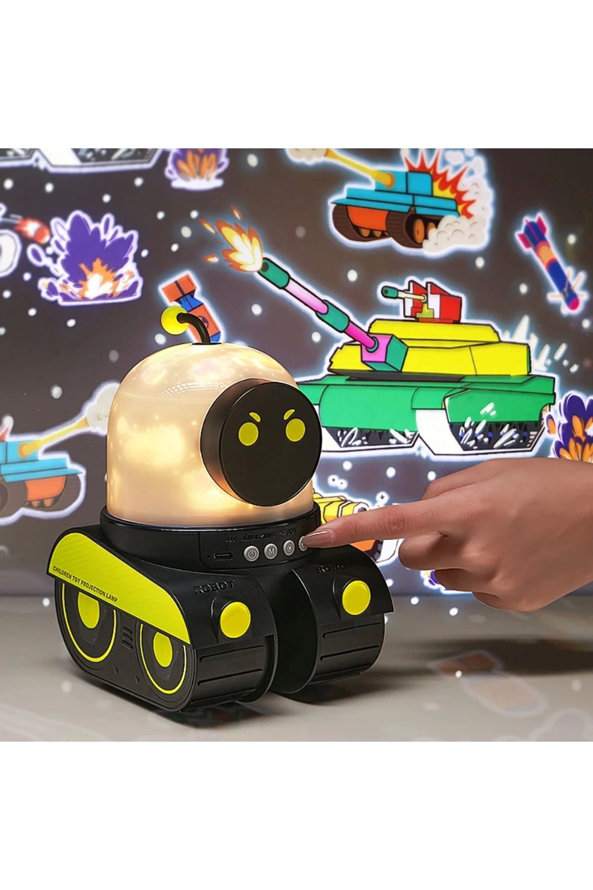 ÖYKÜ VE YİĞİT Çocuklar Için Eğitici Ve Eğlenceli Robot Temali Projektör Gece Lambasi