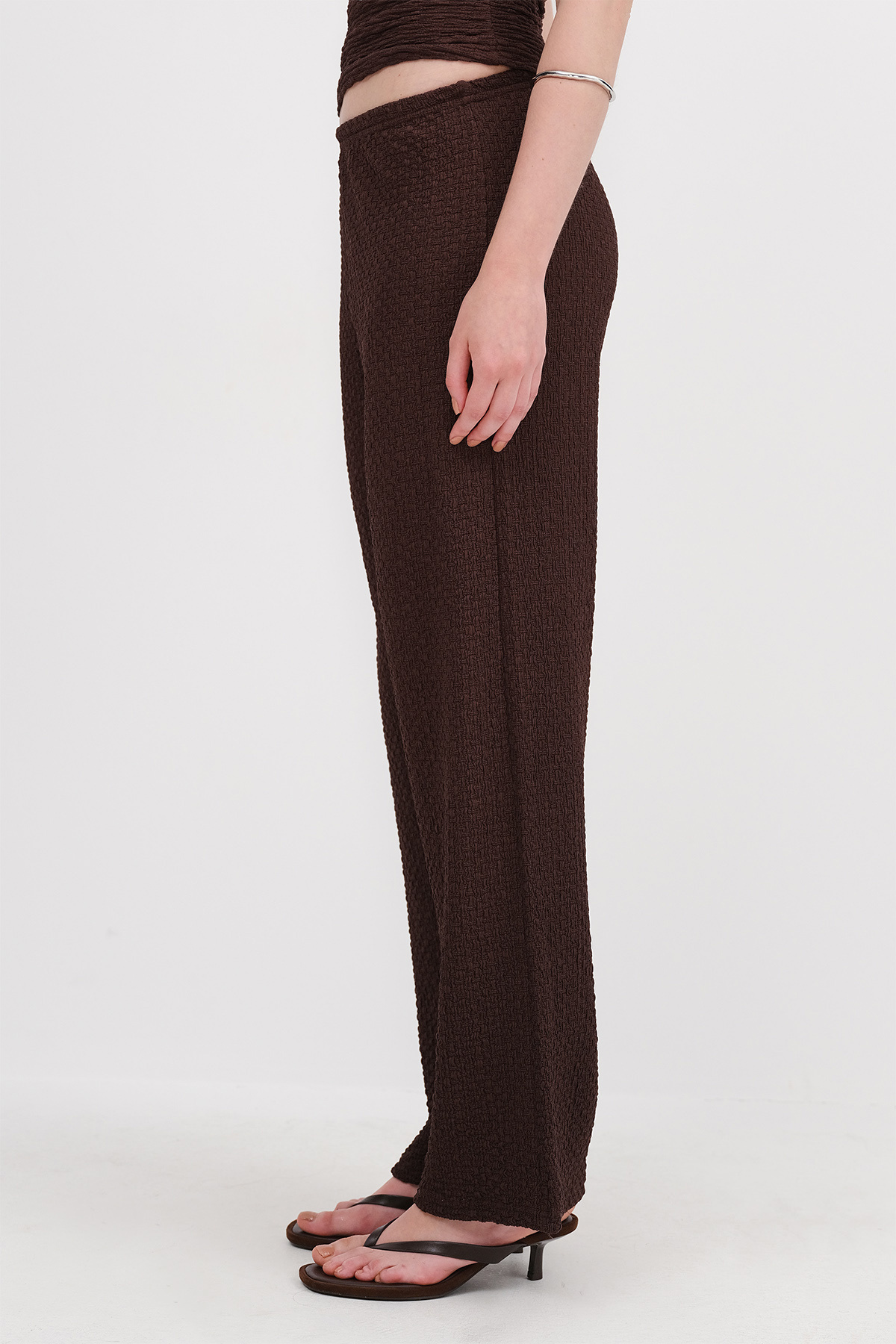 Addax-Textured Wide Leg Trousers with Elastic Waist Pn326-T2 4