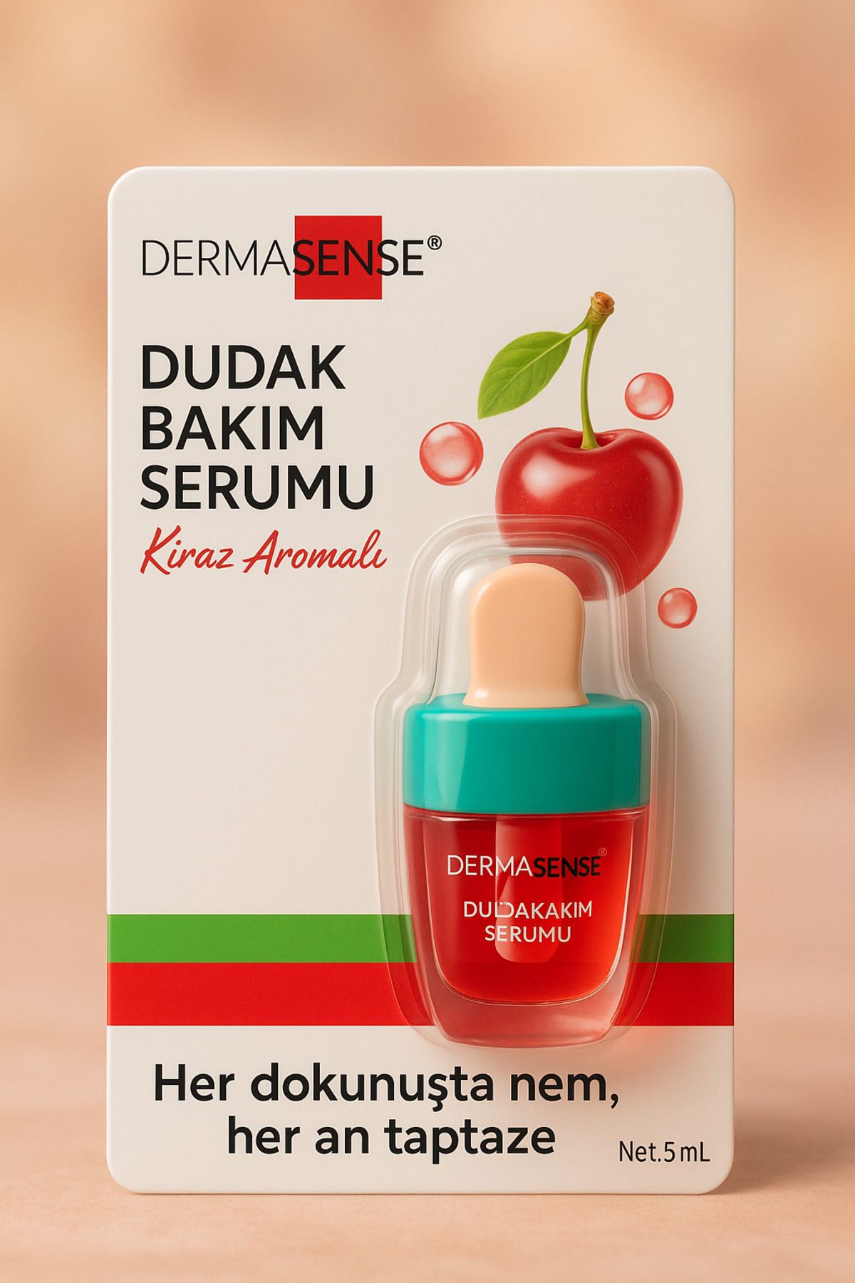 Dermasense Kiraz Aromalı Dudak Bakım Serumu 5 ml – Yoğun Nemlendirici & Onarıcı