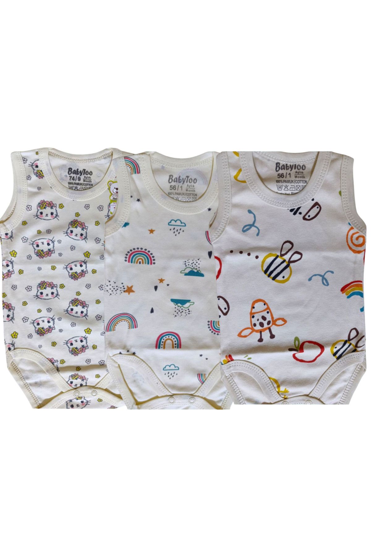 Babytoo 3'lü çıtçıtlı body zıbın % 100 Organik Pamuklu