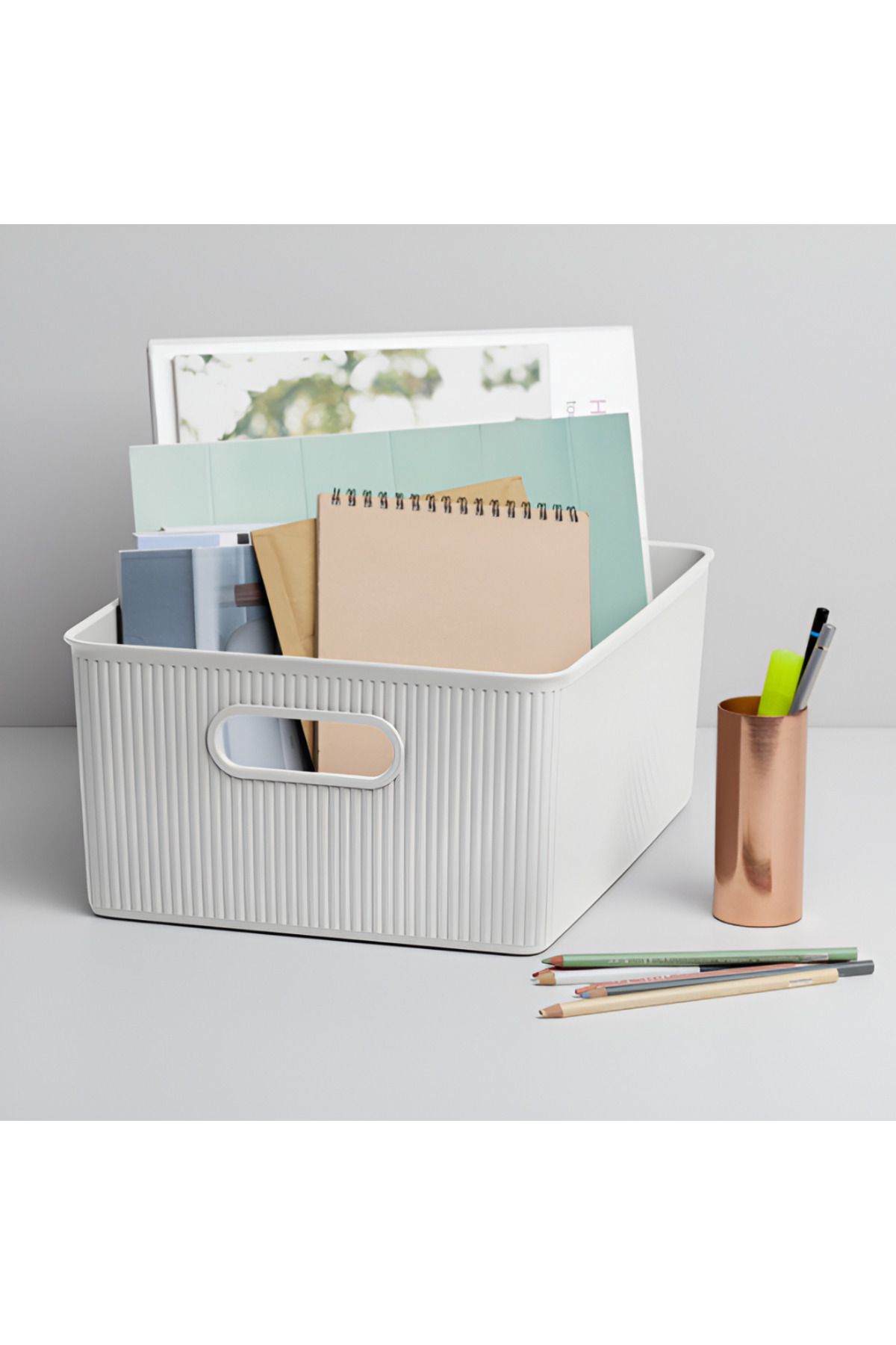 Tatay-Impact Resistance Vertical Wavy Design Rectangular Multipurpose Storage Basket in White 2