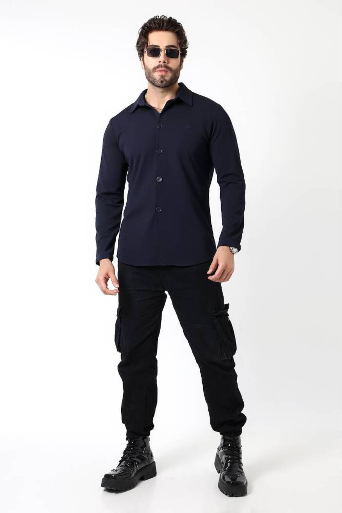 Benim Denim Lacivert Slim Fit Örme Shacket – Minimal Detaylarla Modern Şıklık