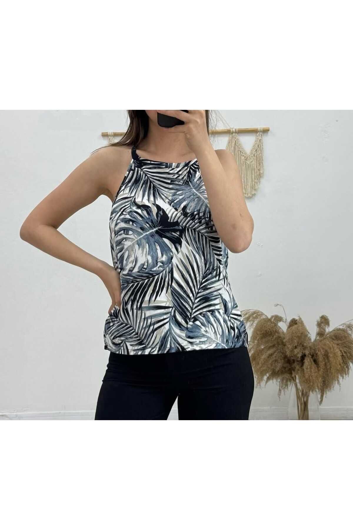 Maison La Femme Kadın Etnik Desen Halter Yaka Bluz