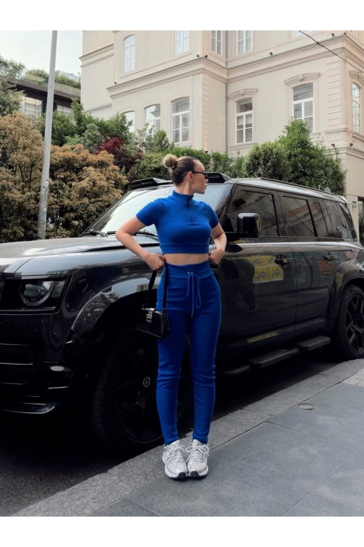 Butik Kadın Kaşkorse Kumaş Yakası Fermuar Detaylı Tayt Takım