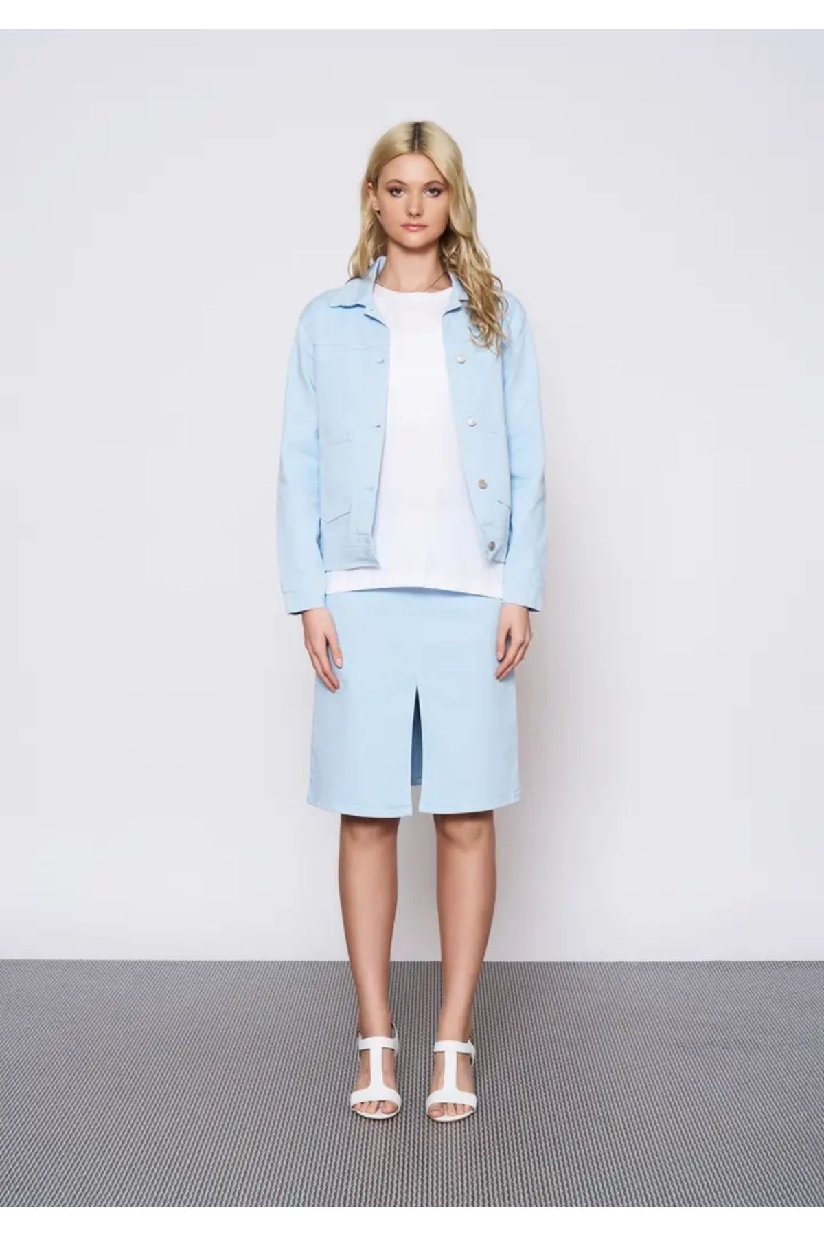 EUROFASHION Klasik Bebe Mavi Denim Ceket