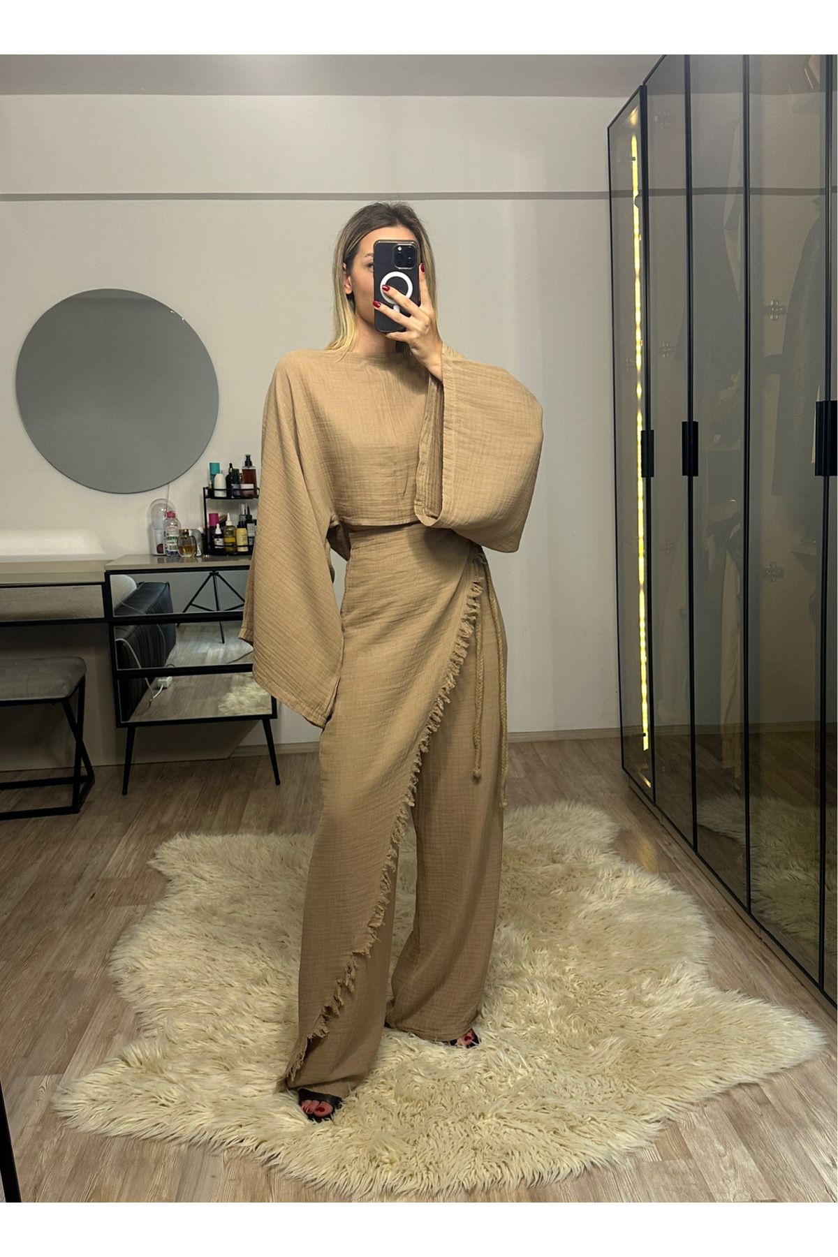 NET OF NOT Darla Vizon Müslin Kumaş Zarf Pantolon Crop Takım