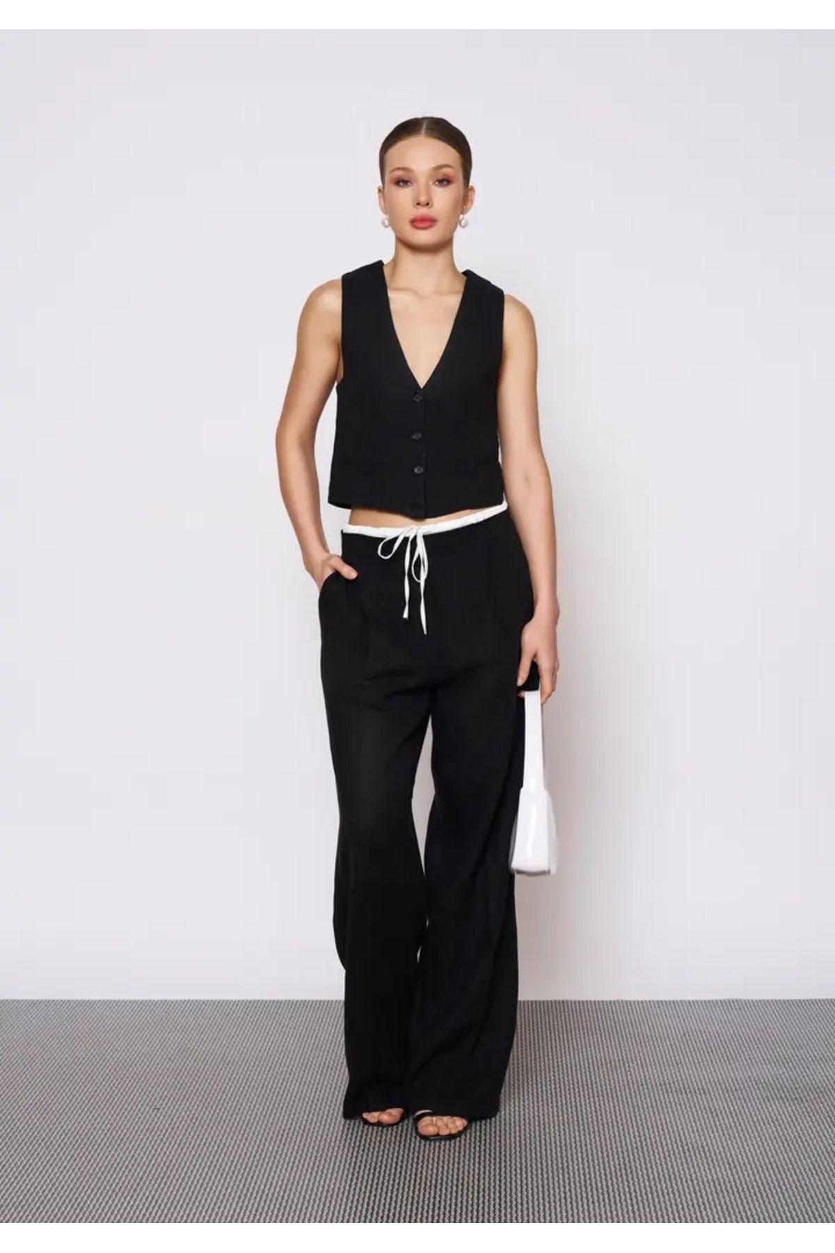 EUROFASHION Siyah Keten Yelek
