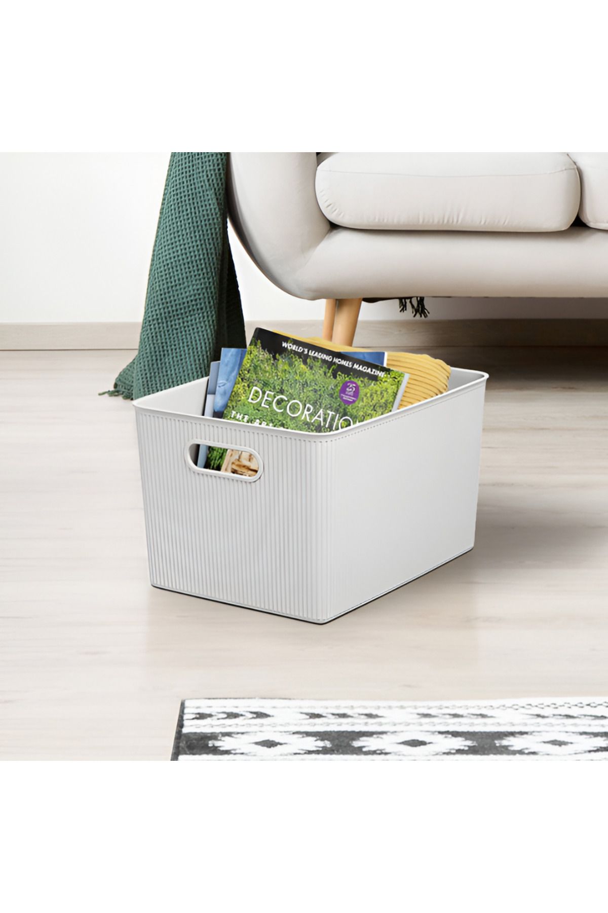 Tatay-Impact Resistance Vertical Wavy Design Rectangular Multipurpose Storage Basket - White 2