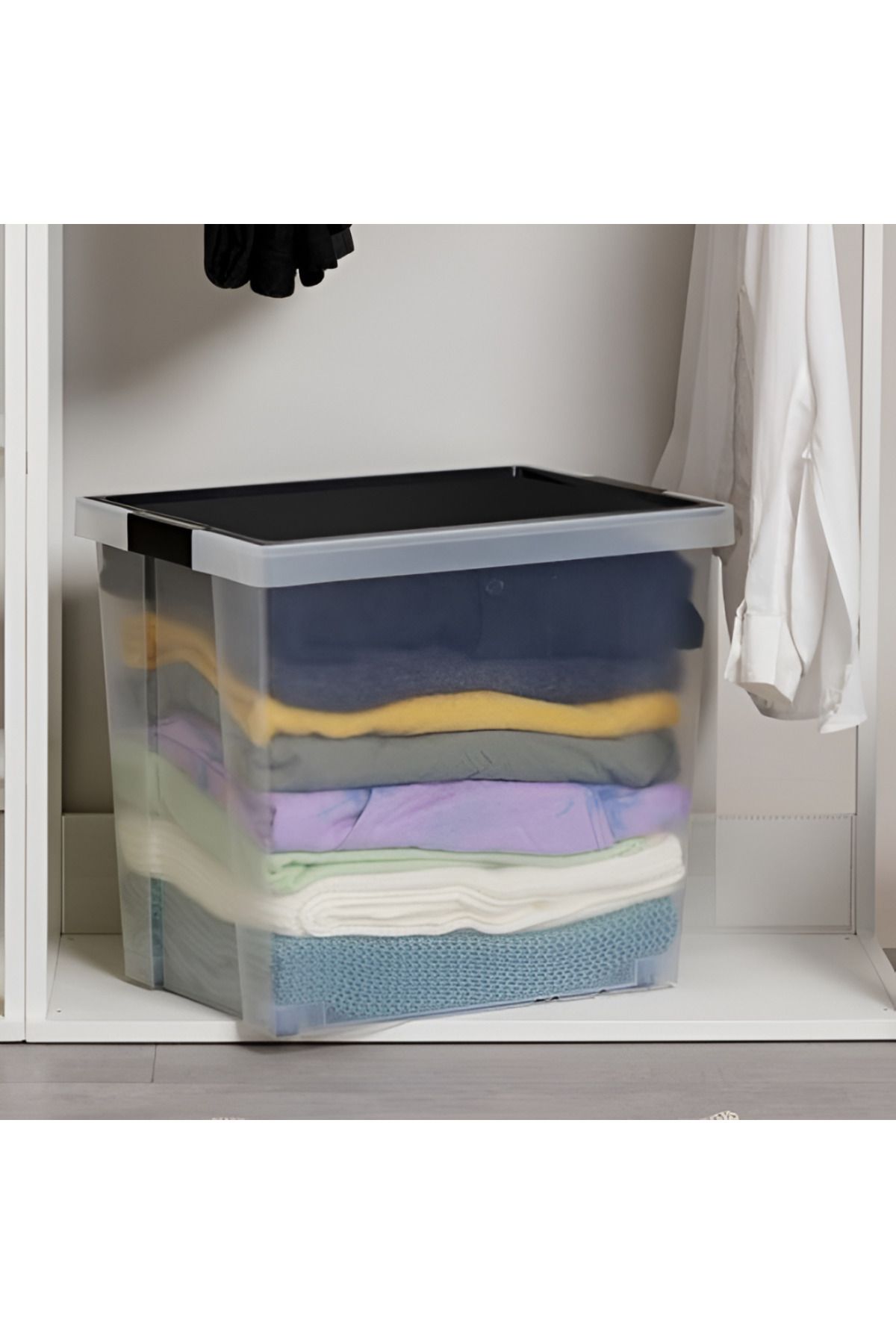 Tatay-Hinged Handle Multipurpose Stackable Storage Box - Black and Clear 4