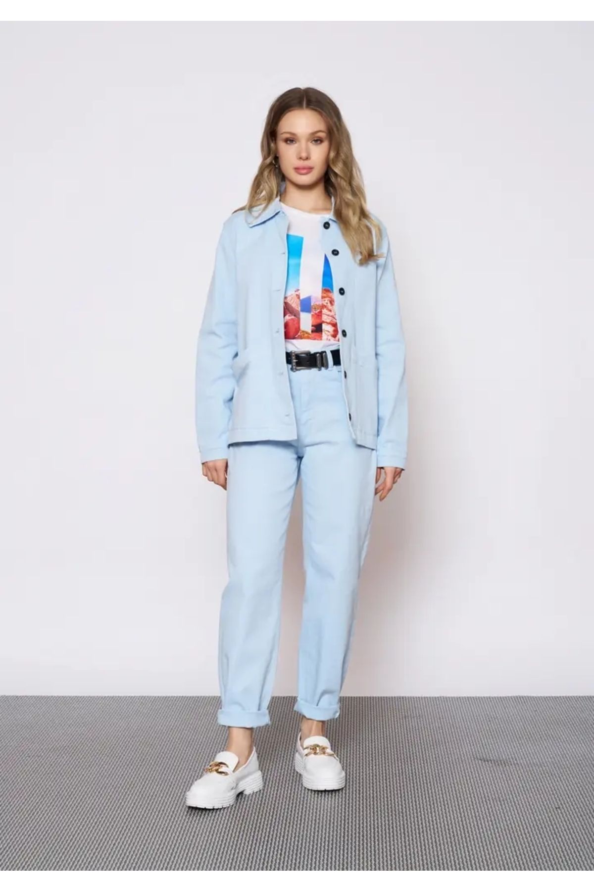 EUROFASHION Siyah Düğmeli Bebe Mavi Denim Ceket