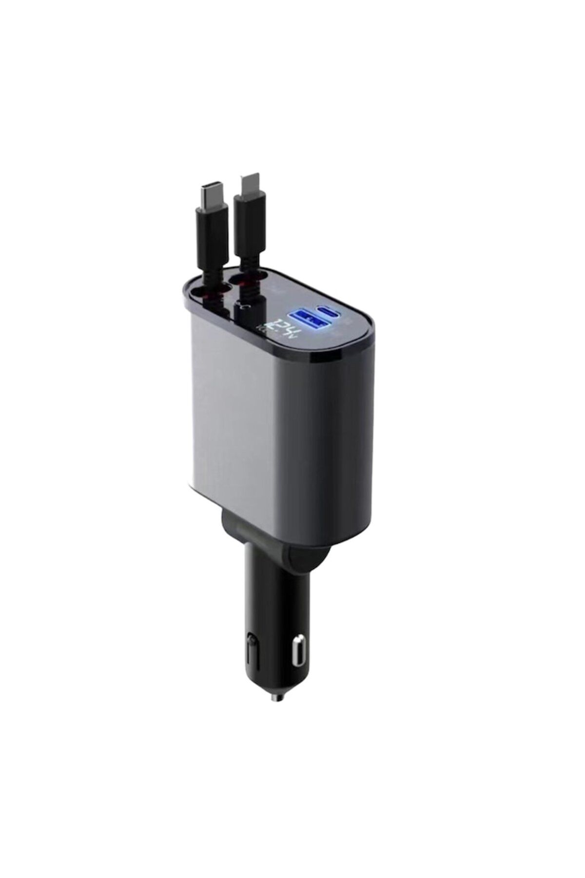 OEM-Încărcător auto PD 4 în 1, cabluri retractabile flexibile USB-C și Lightning, ieșire USB-C și USB-A, 2