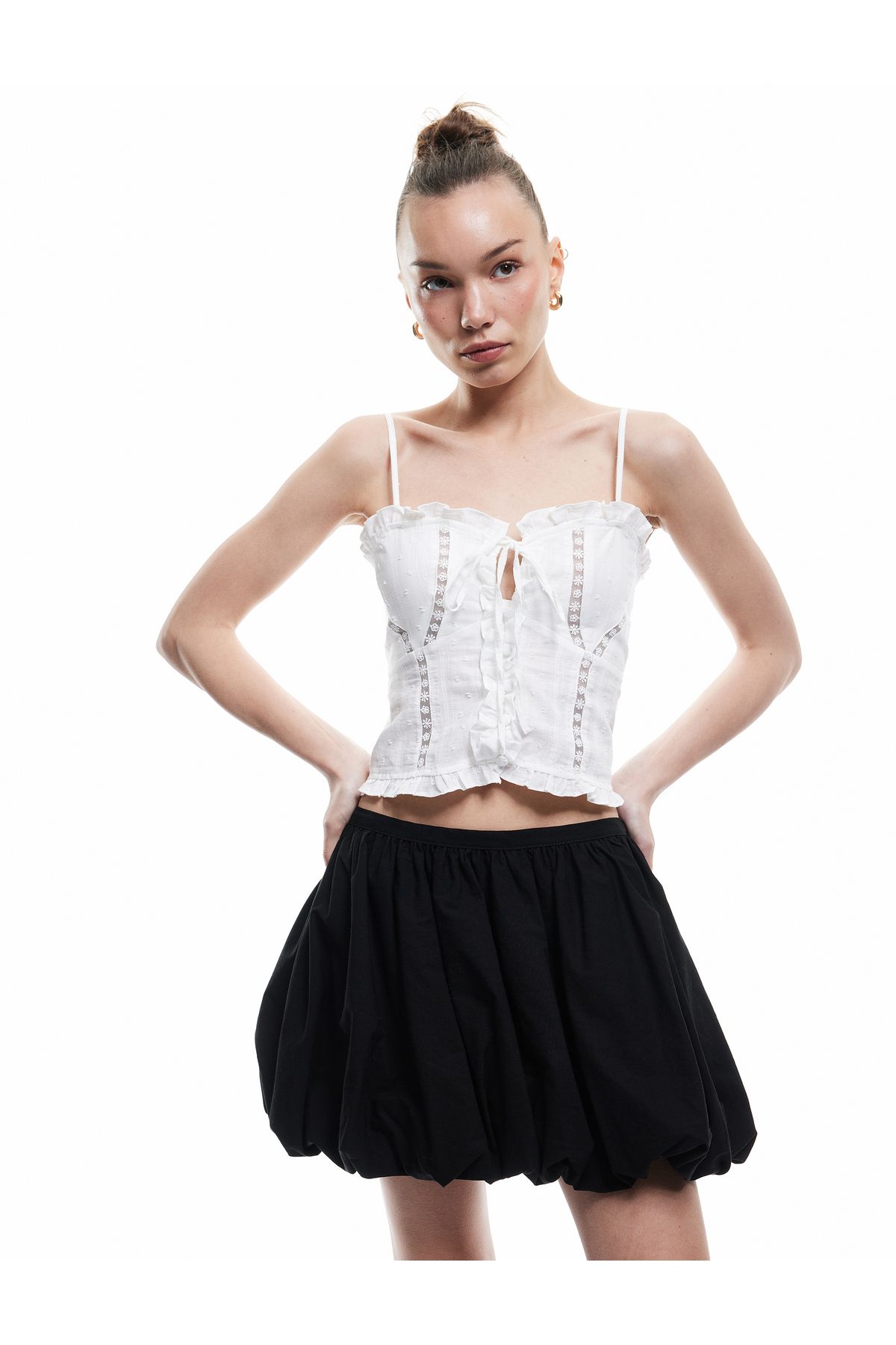 Koton Yeni Sezon Pamuklu Beli Lastikli Oversize Balon Mini Etek