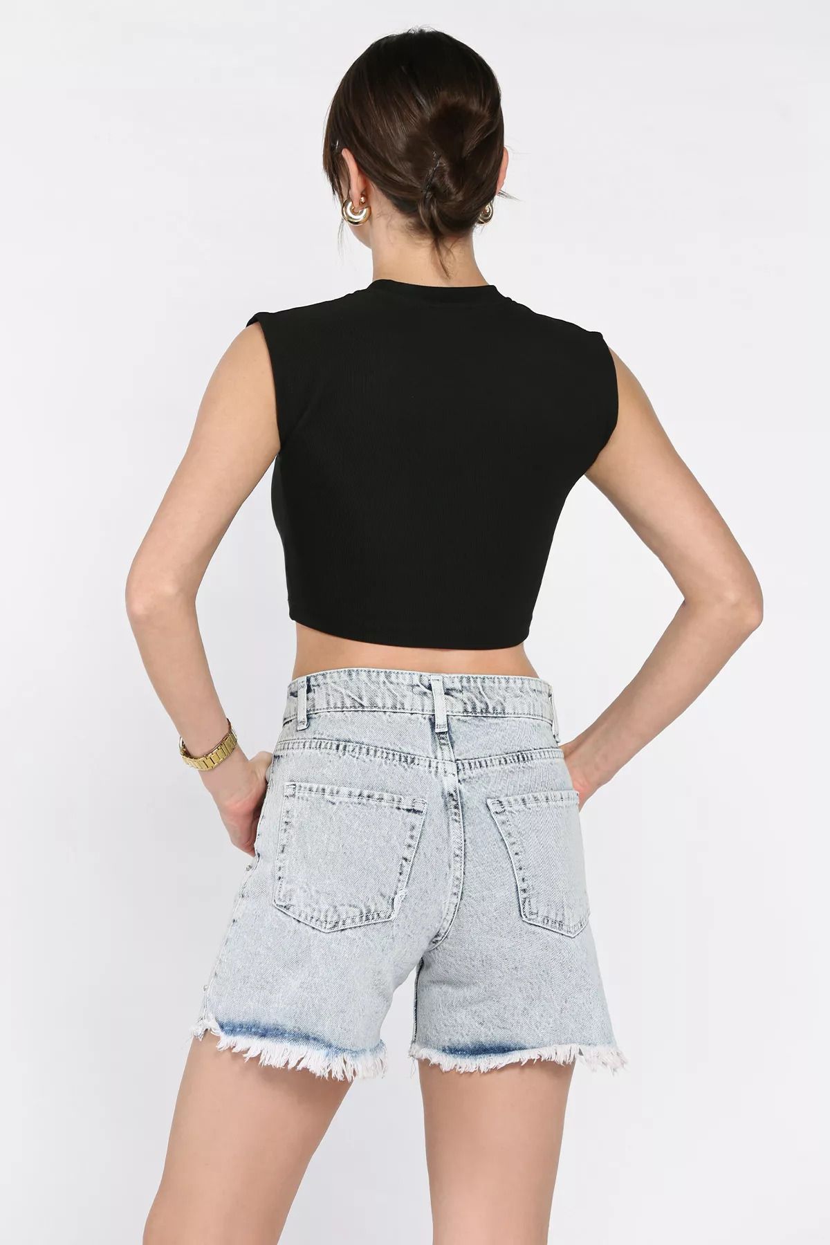 GÜLSELİ-Pantaloni scurți din denim Ice Blue pentru femei 3
