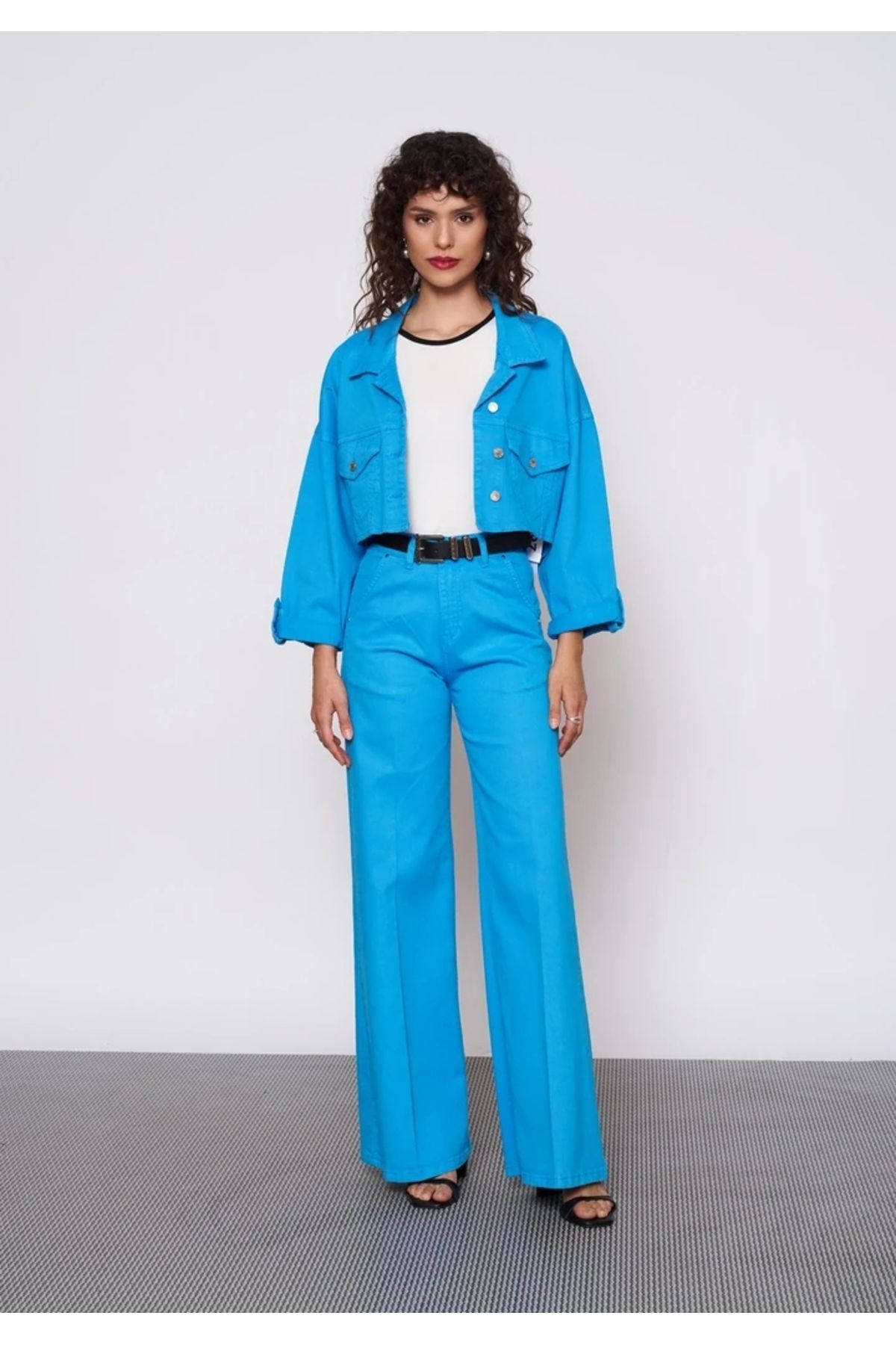 EUROFASHION Cep Kapaklı Tranquil Mavi Bolero Denim Ceket