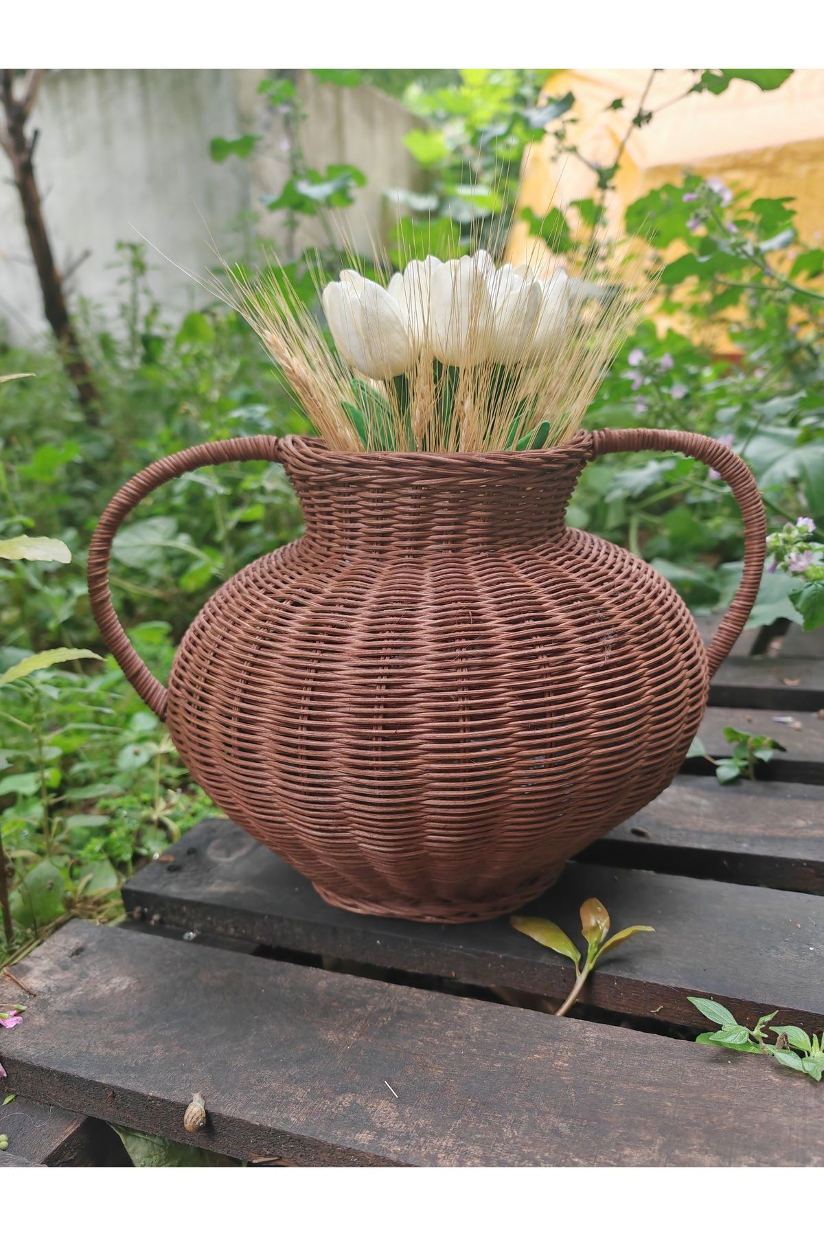 Sou atölye Rattan Bambu Tasarım Vazo el yapımı, kahve