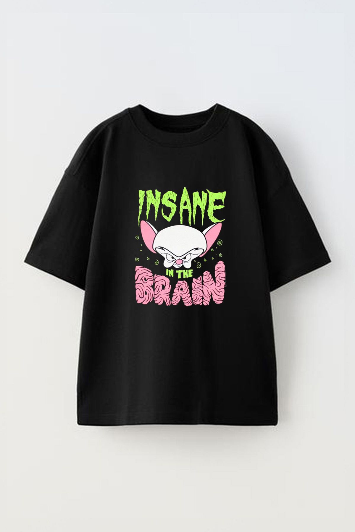 Anetos Insane In The Braın Ön Baskılı Pamuk Siyah Oversize T shirt