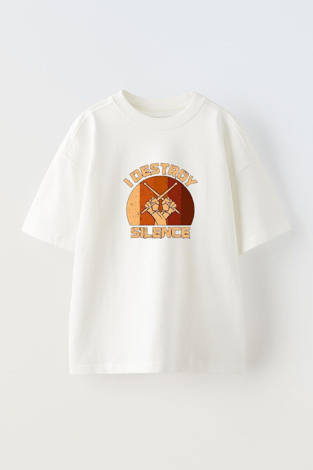 Anetos I Destroy Silence Ön Baskılı Pamuk Beyaz Oversize T shirt