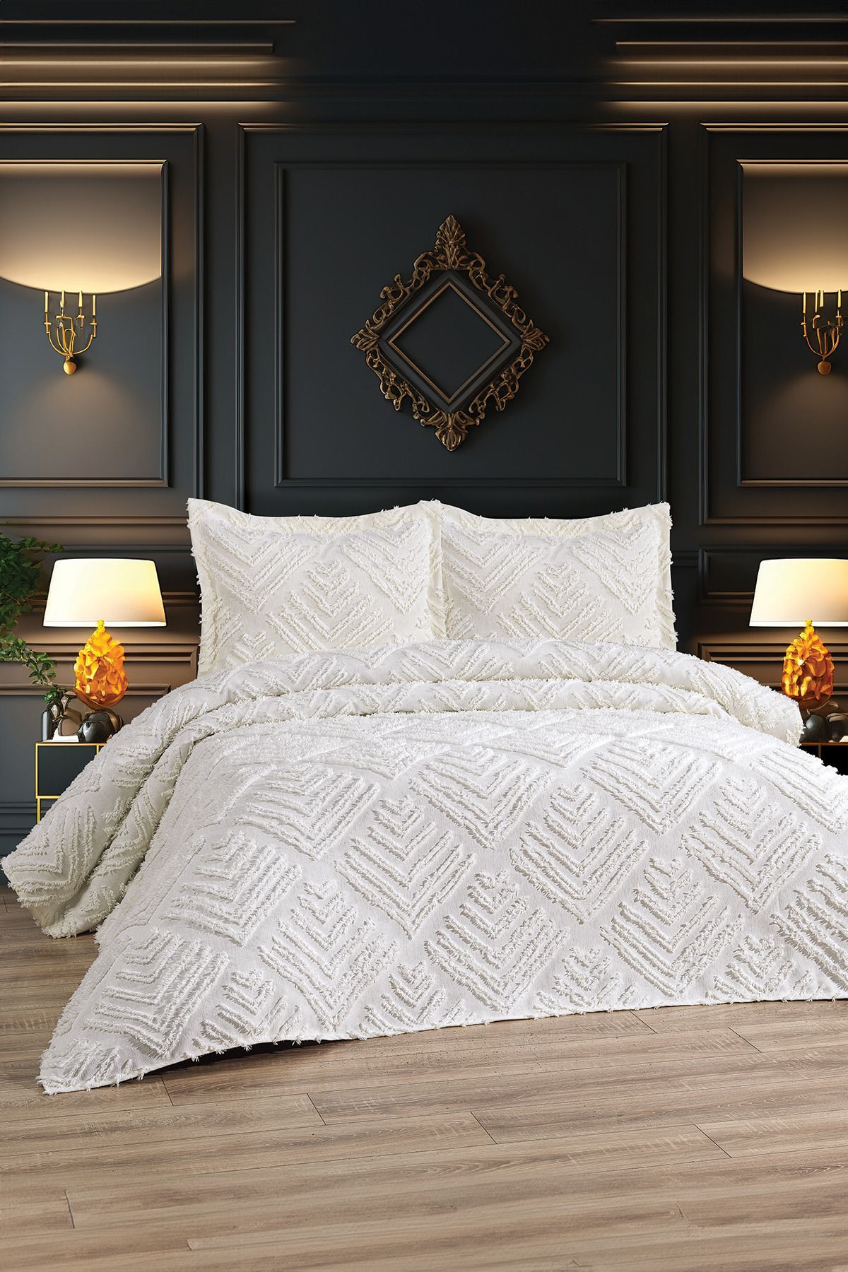 Faiend Şönil İskandinav Çift Kişilik Yatak Örtüsü 240×250 cm 2 Yastık Geometrik Desen"