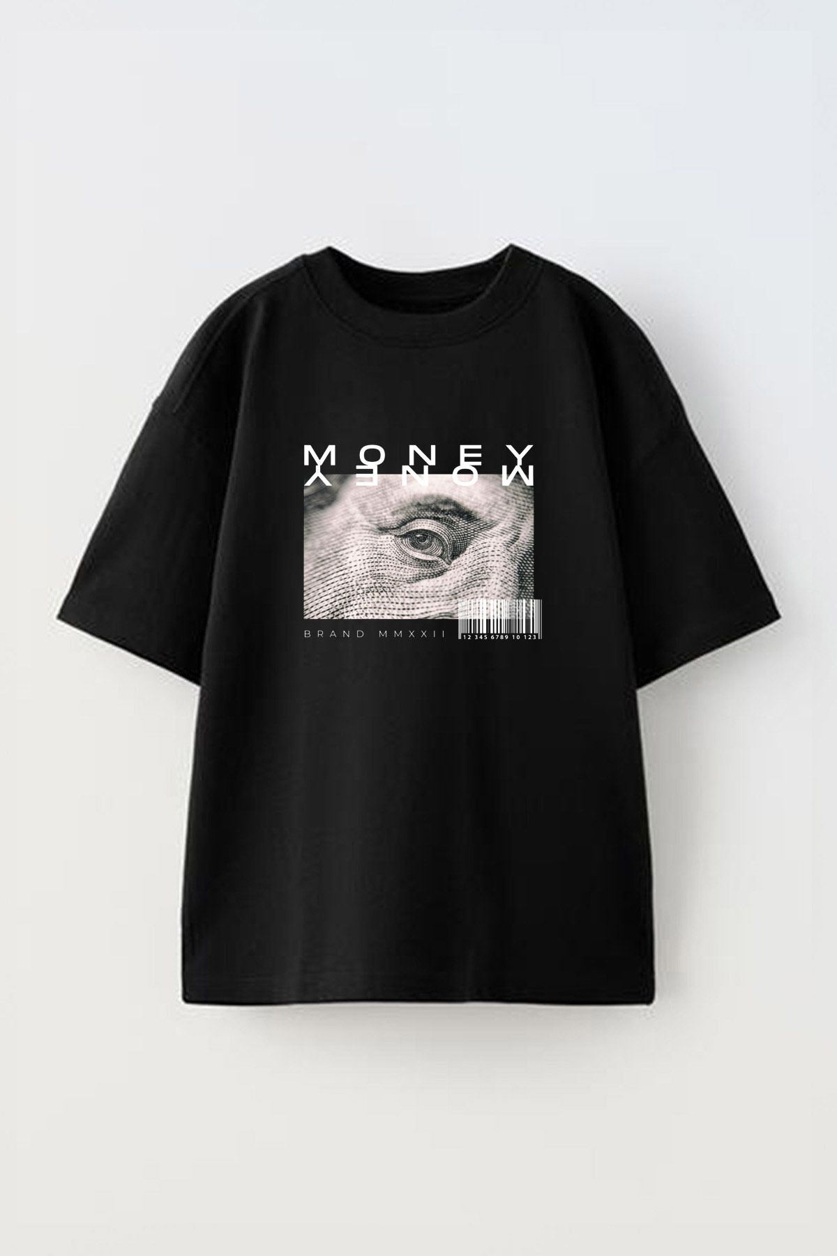 Anetos Money Brand Mmxxıı Ön Baskılı Pamuk Siyah Oversize T shirt